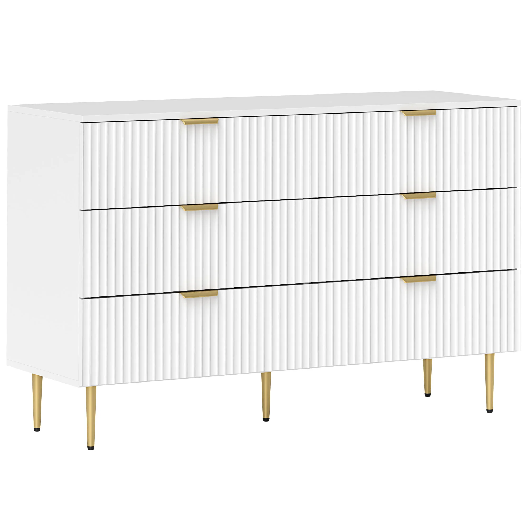 Commode 6 tiroirs commode chambre meuble de rangement moderne avec poignées et pieds dorés, pour chambre à coucher, salon, dim. 120 x 40 x 76,5 cm, blanc - Image 2