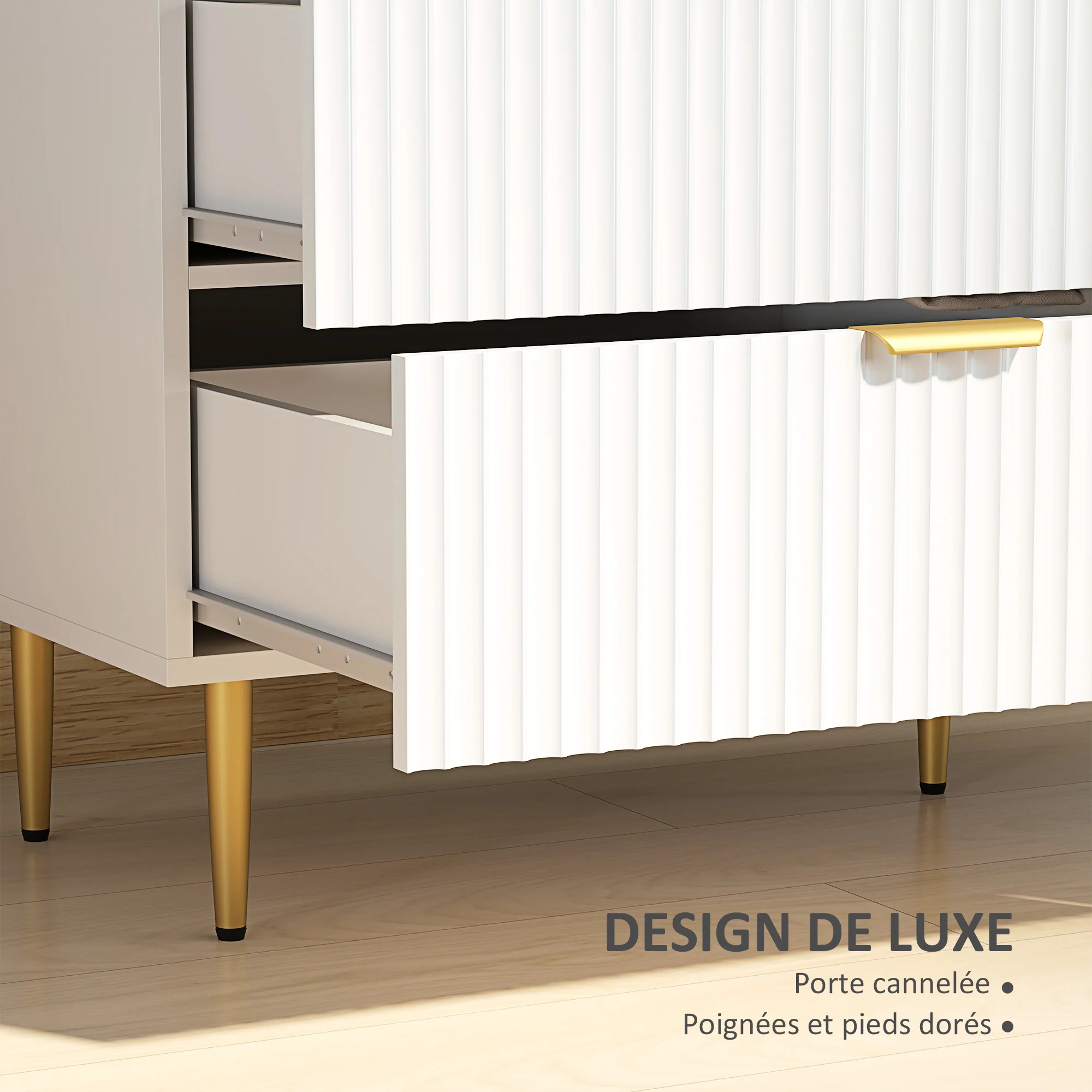 Commode 6 tiroirs commode chambre meuble de rangement moderne avec poignées et pieds dorés, pour chambre à coucher, salon, dim. 120 x 40 x 76,5 cm, blanc - Image 6