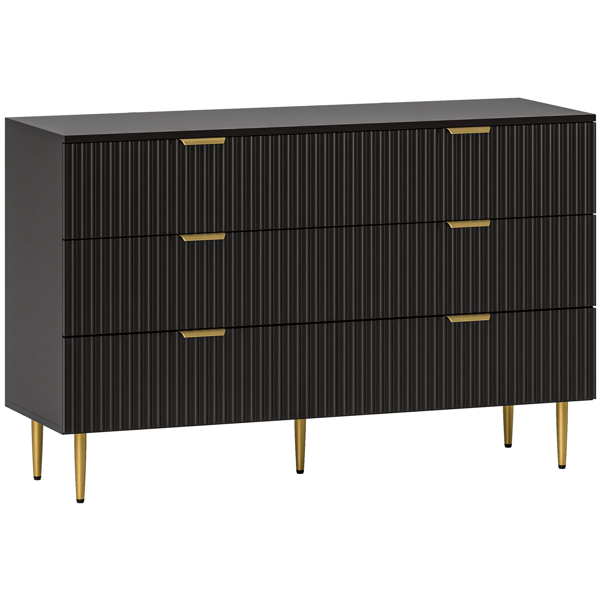 Commode 6 tiroirs commode chambre meuble de rangement moderne avec poignées et pieds dorés, pour chambre à coucher, salon, dim. 120 x 40 x 76,5 cm, noir - Image 11