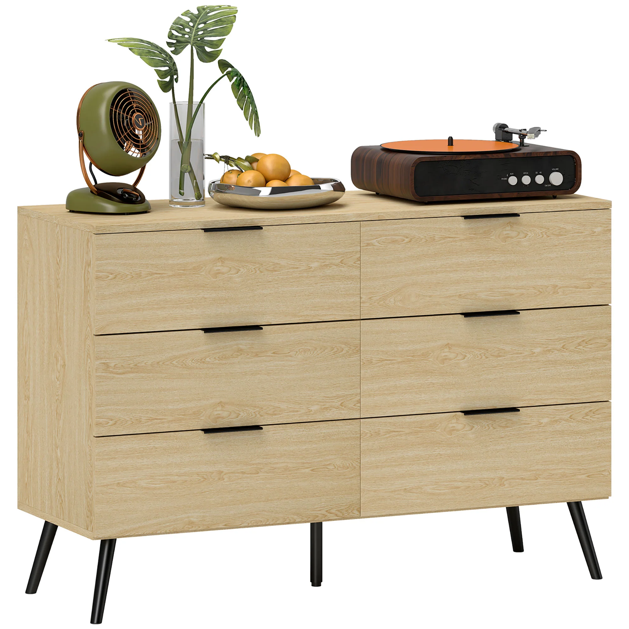 Commode 6 tiroirs Commode pour chambre à coucher design moderne avec anti-basculement 110L x 40l x 75H cm Aspect bois - Image 11