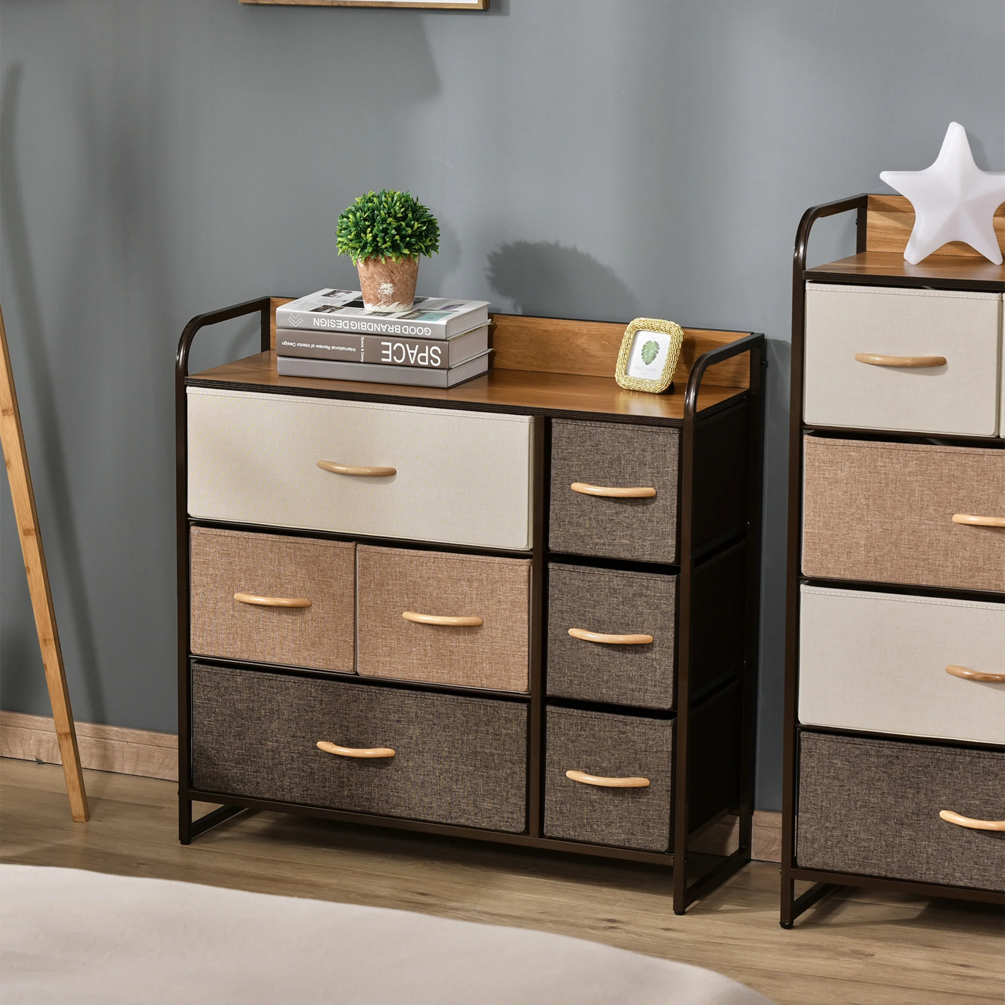 Commode 7 tiroirs meuble de rangement tiroir en tissu pliant - structure acier noir - 80L x 29l x 78,5H cm, chambre, entrée, salon, multicolore - Image 3