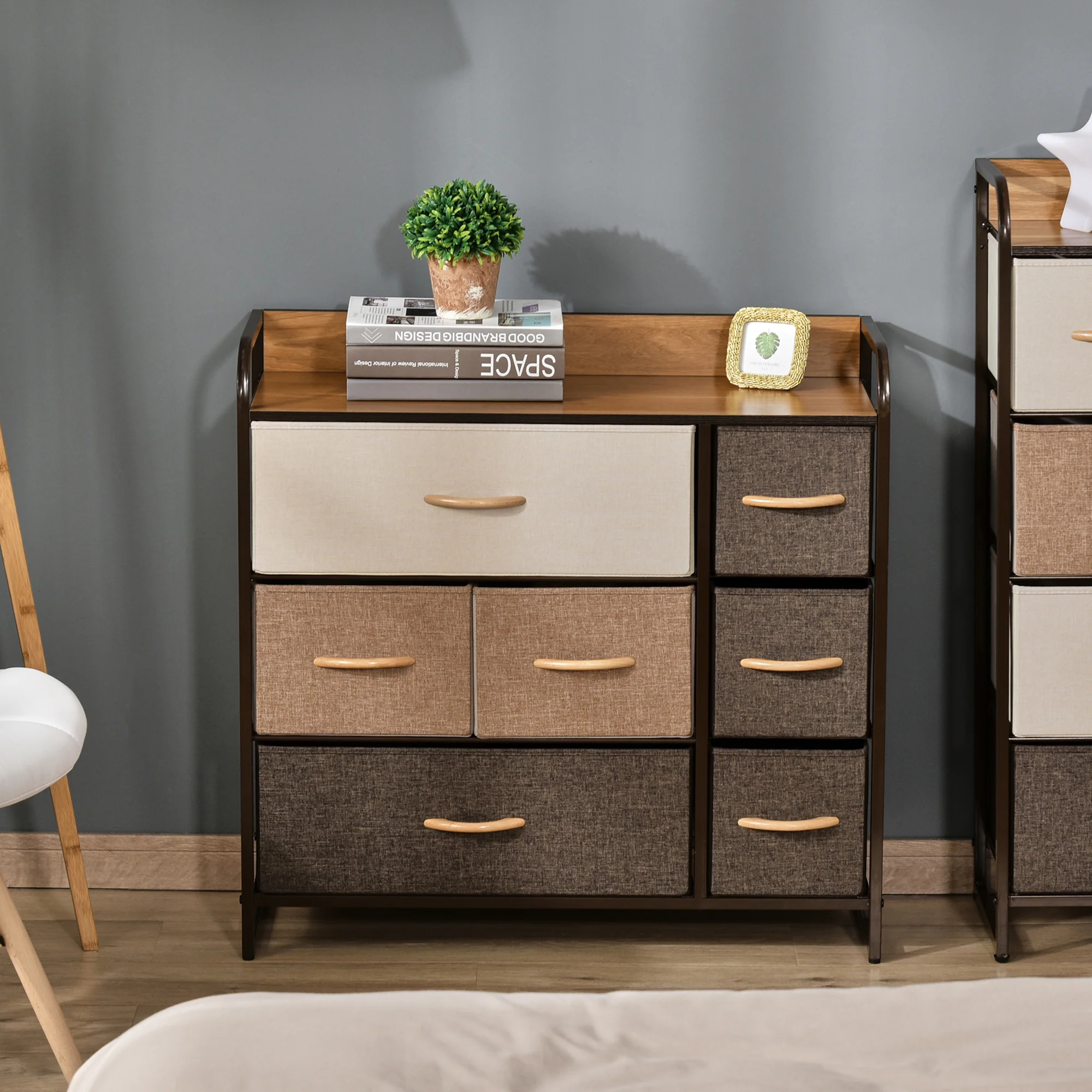 Commode 7 tiroirs meuble de rangement tiroir en tissu pliant - structure acier noir - 80L x 29l x 78,5H cm, chambre, entrée, salon, multicolore - Image 8