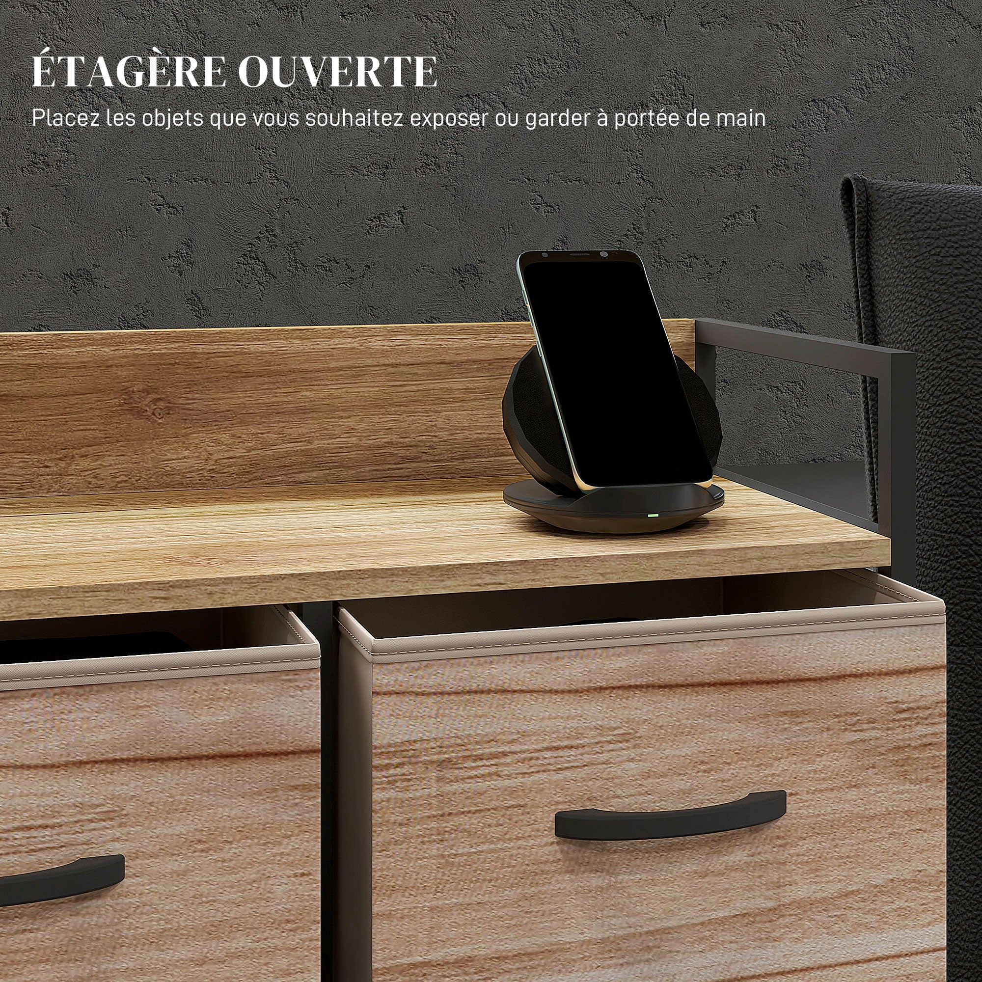 Commode 7 tiroirs meuble de rangement tiroir en tissu pliant - structure acier noir - 98 x 29 x 85 cm, chambre, entrée, salon, noir et naturel - Image 6