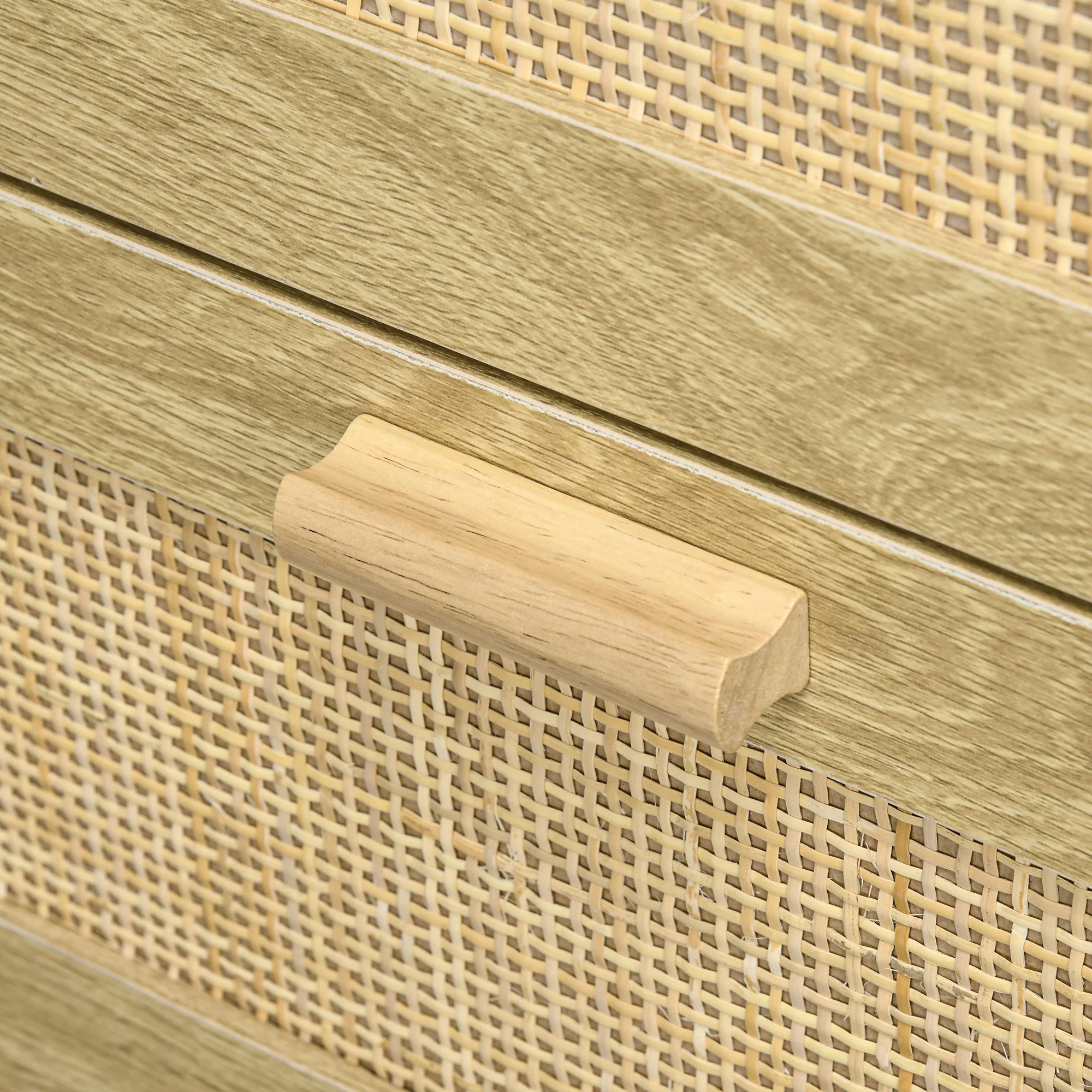 Commode chambre 4 tiroirs meuble de rangement avec fa?ade tissage en rotin style bohème dim. 90l x 45P x 108,5H cm Aspect Bois Clair - Image 9