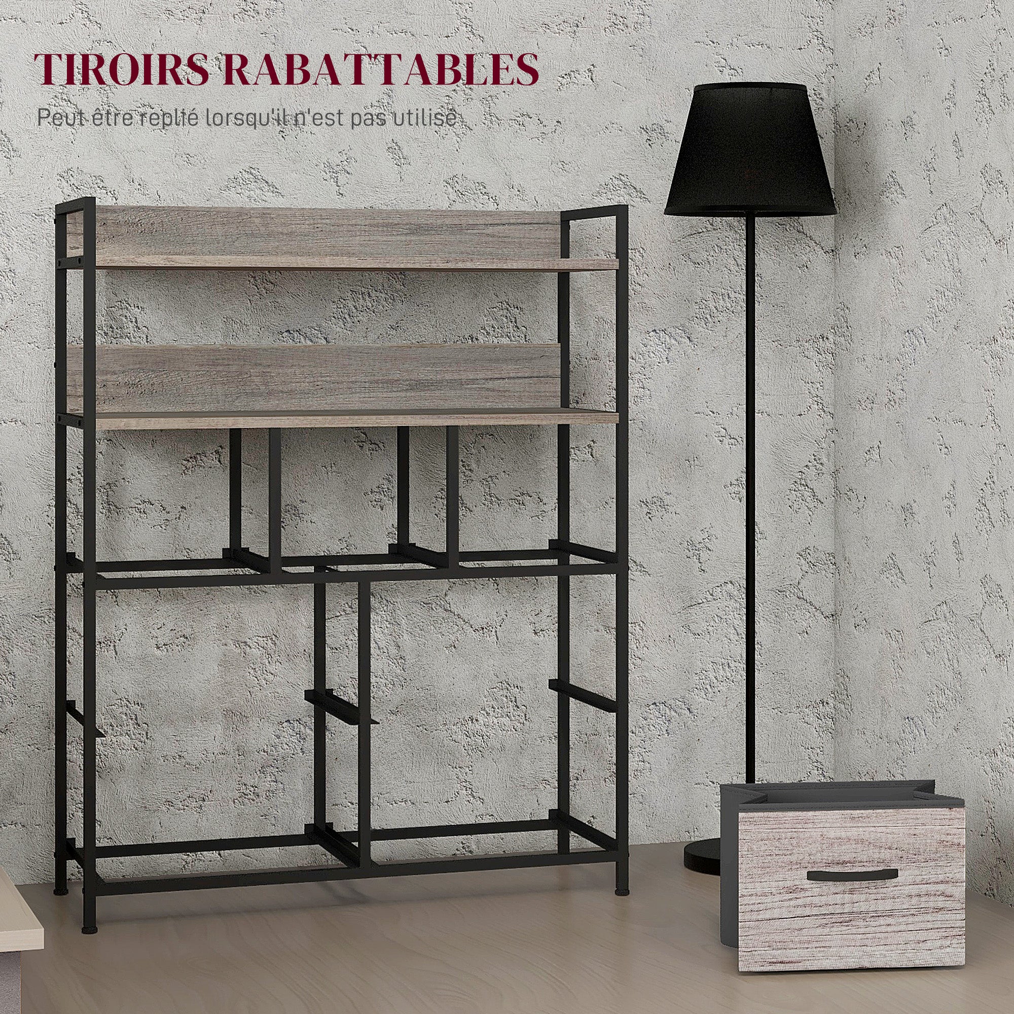 Commode chambre meuble de rangement commode 7 tiroirs en tissu pliables et amovibles avec étagères ouvertes et cadre en acier, chiffonnier pour salon, chambre, entrée, gris - Image 7