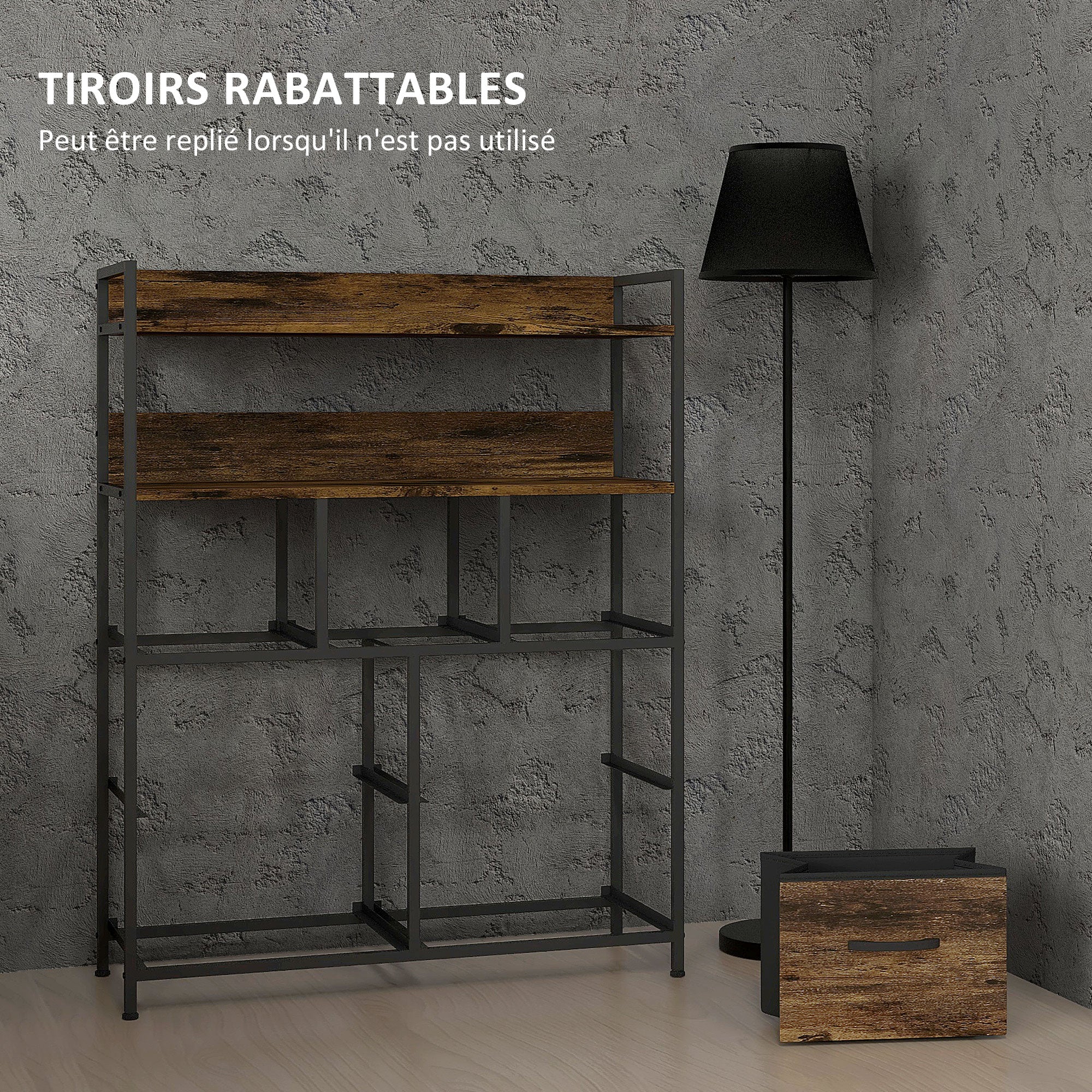 Commode chambre meuble de rangement commode 7 tiroirs en tissu pliables et amovibles avec étagères ouvertes et cadre en acier, chiffonnier pour salon, chambre, entrée, brun rustique - Image 7