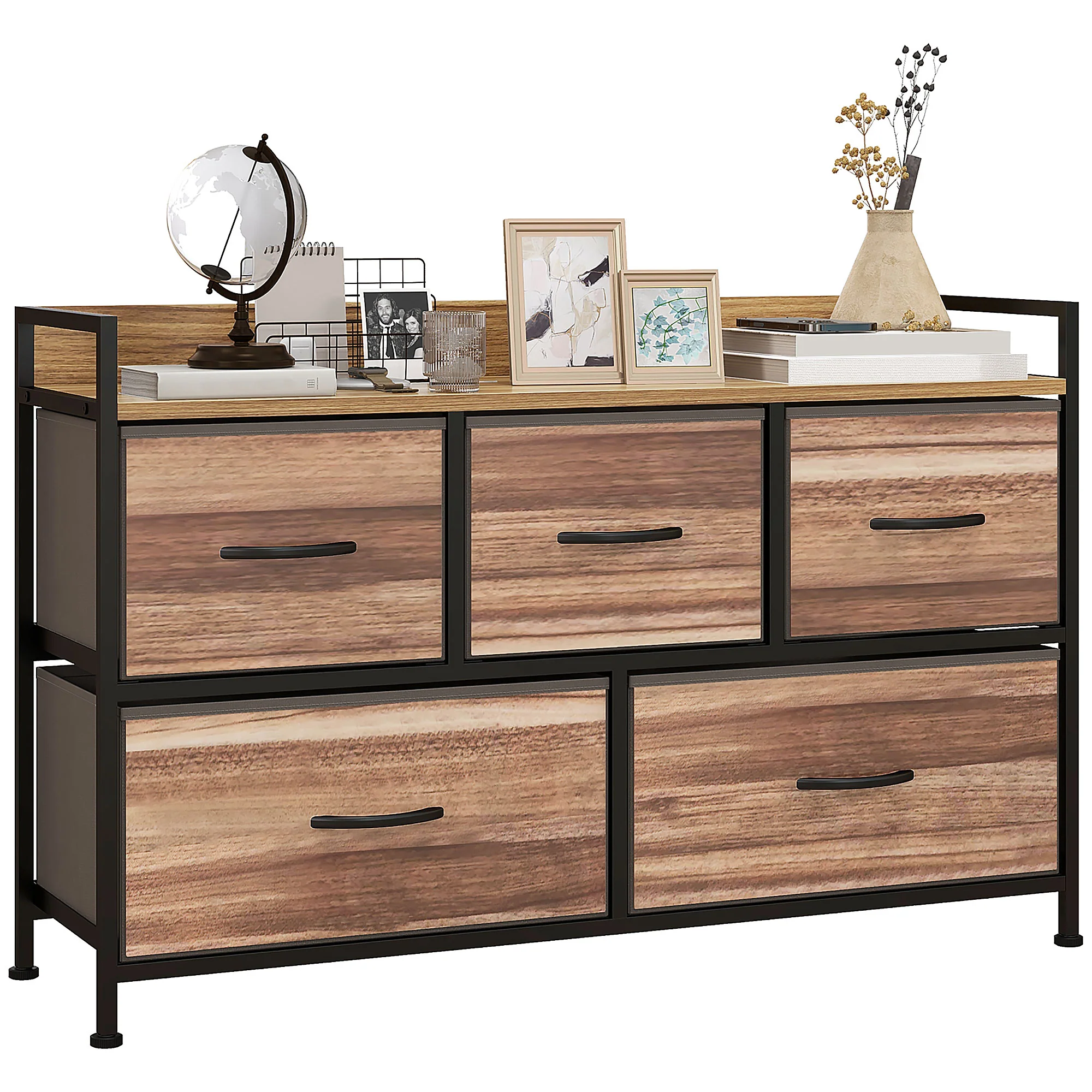 Commode Meuble de Rangement 5 tiroirs en Tissu 98 x 29 x 63 cm structure en acier noir - Image 11
