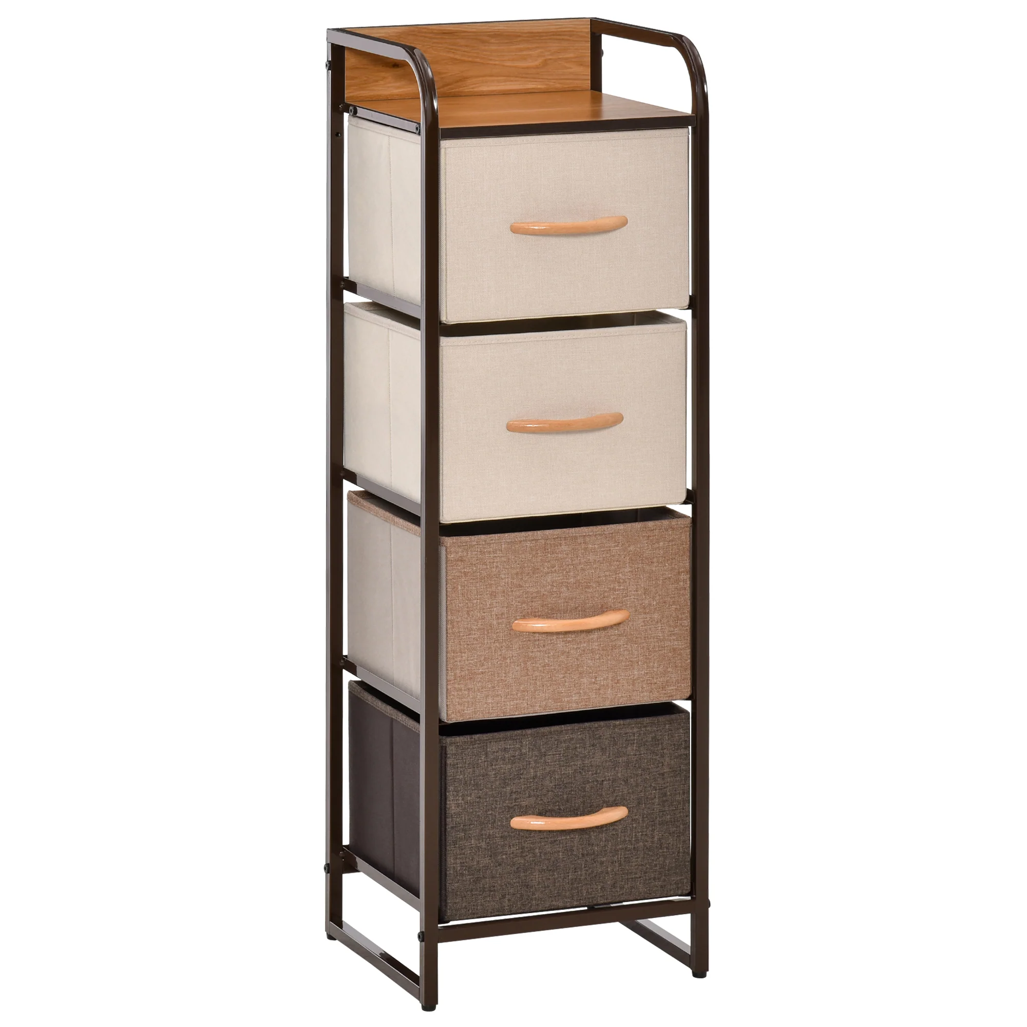 Commode Meuble de Rangement 5 tiroirs en tissu pliant - structure acier noir - 45 x 30 x 116 cm beige, marron - Image 2
