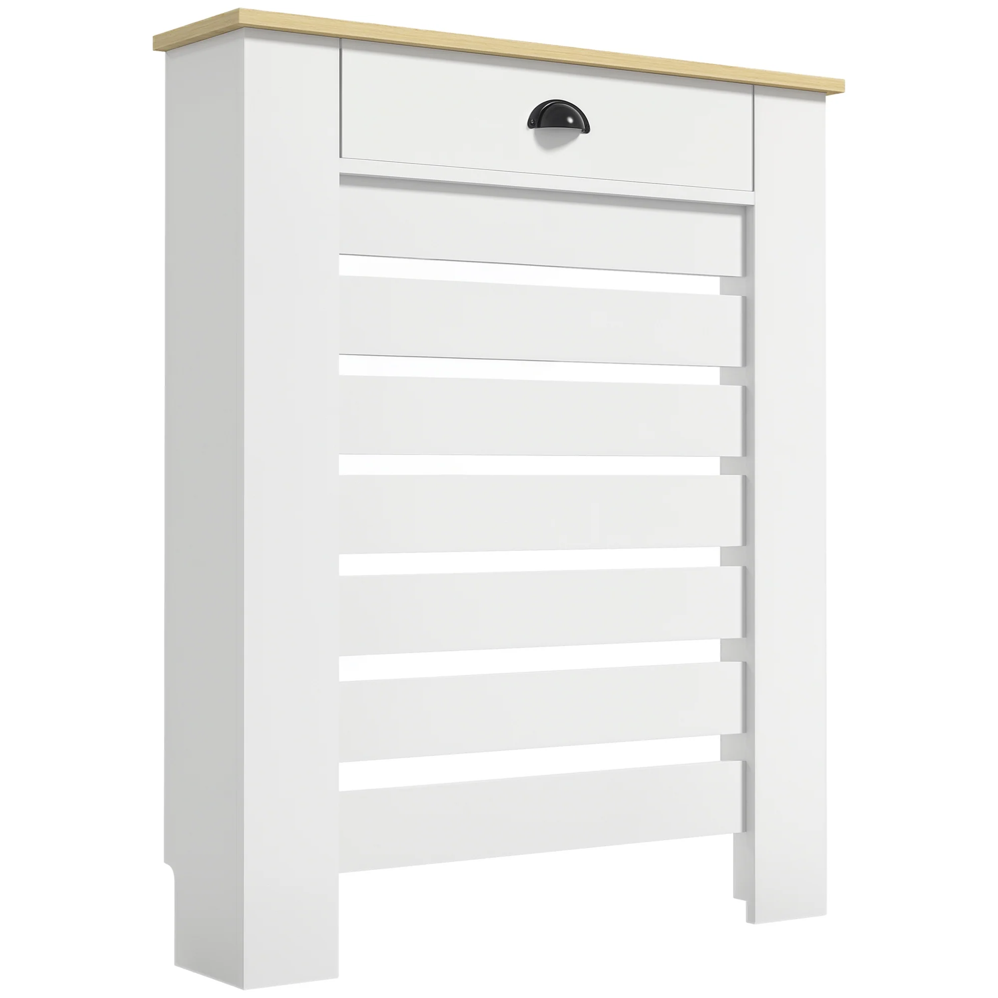 Couvercle de radiateur, cache radiateur, grille à lattes horizontales, avec tiroir, pour salon, chambre à coucher, couloir, en bois, 78 x 19 x 95,5 cm, blanc - Image 11