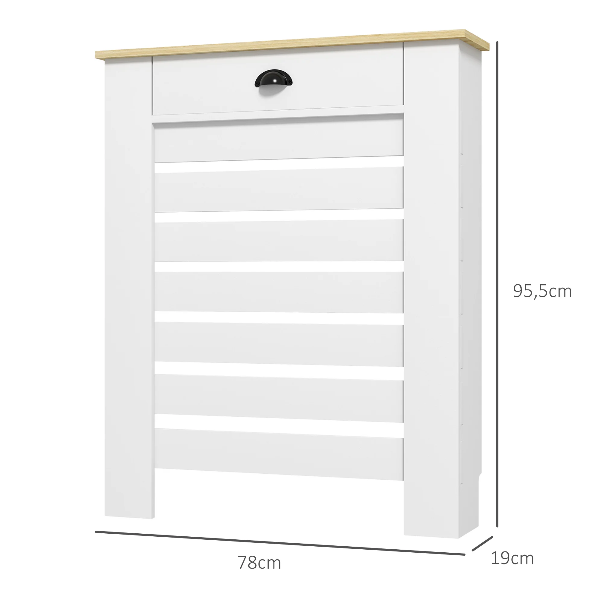 Couvercle de radiateur, cache radiateur, grille à lattes horizontales, avec tiroir, pour salon, chambre à coucher, couloir, en bois, 78 x 19 x 95,5 cm, blanc - Image 4