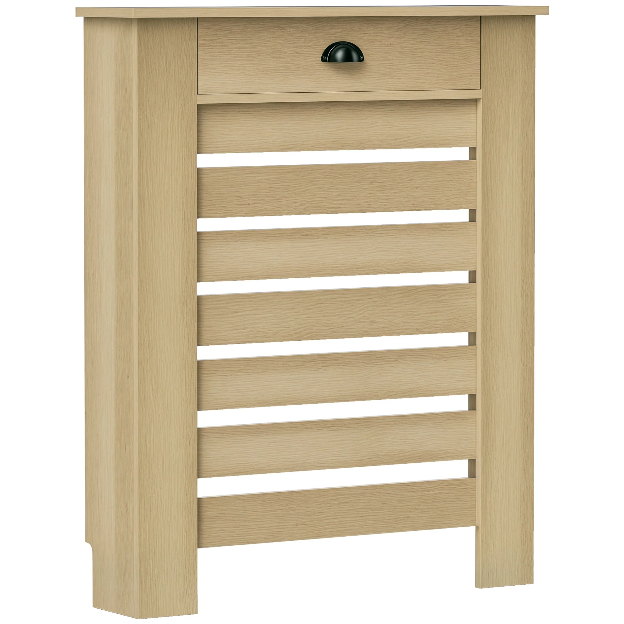 Couvercle de radiateur, cache radiateur, grille à lattes horizontales, avec tiroir, pour salon, chambre à coucher, couloir, en bois, 78 x 19 x 95,5 cm, chêne - Image 11
