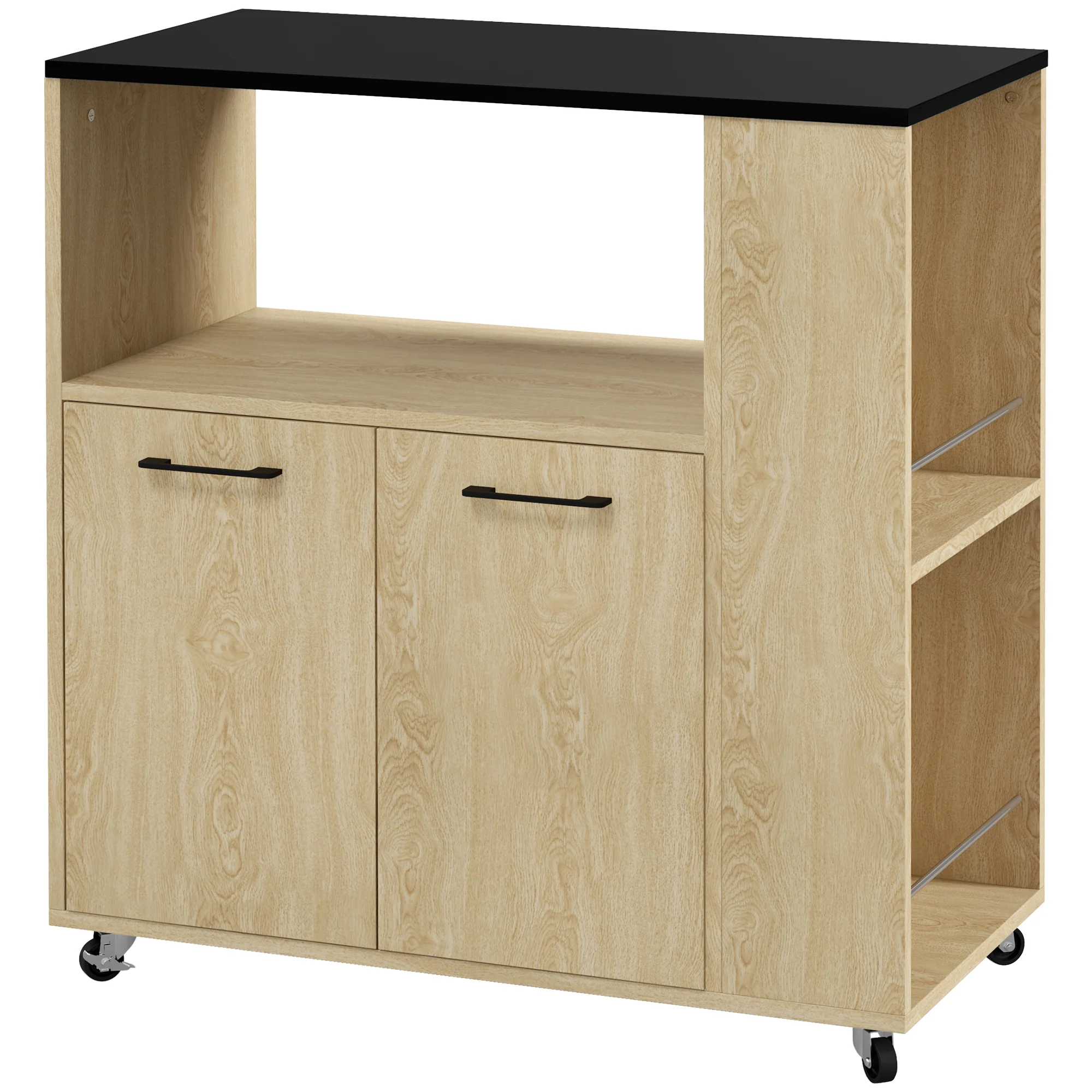 Desserte de cuisine à roulettes chariot de service étagère réglable multi-rangements meuble de rangement pour cuisine et salon 75 x 40 x 80,5 cm naturel noir - Image 11