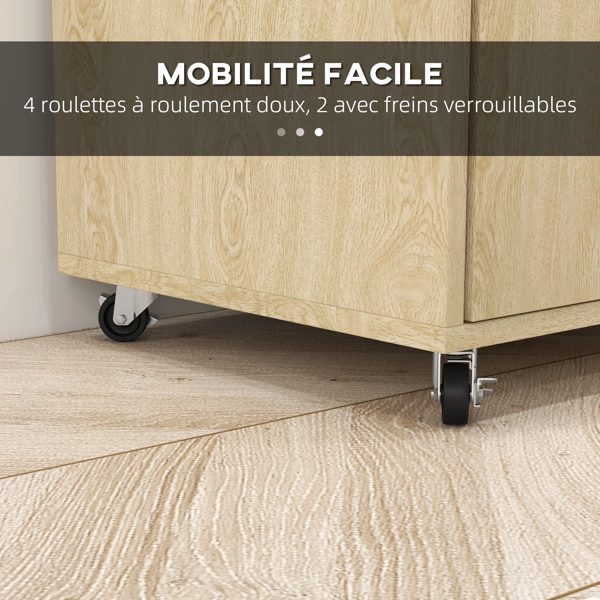 Desserte de cuisine à roulettes chariot de service étagère réglable multi-rangements meuble de rangement pour cuisine et salon 75 x 40 x 80,5 cm naturel noir - Image 8