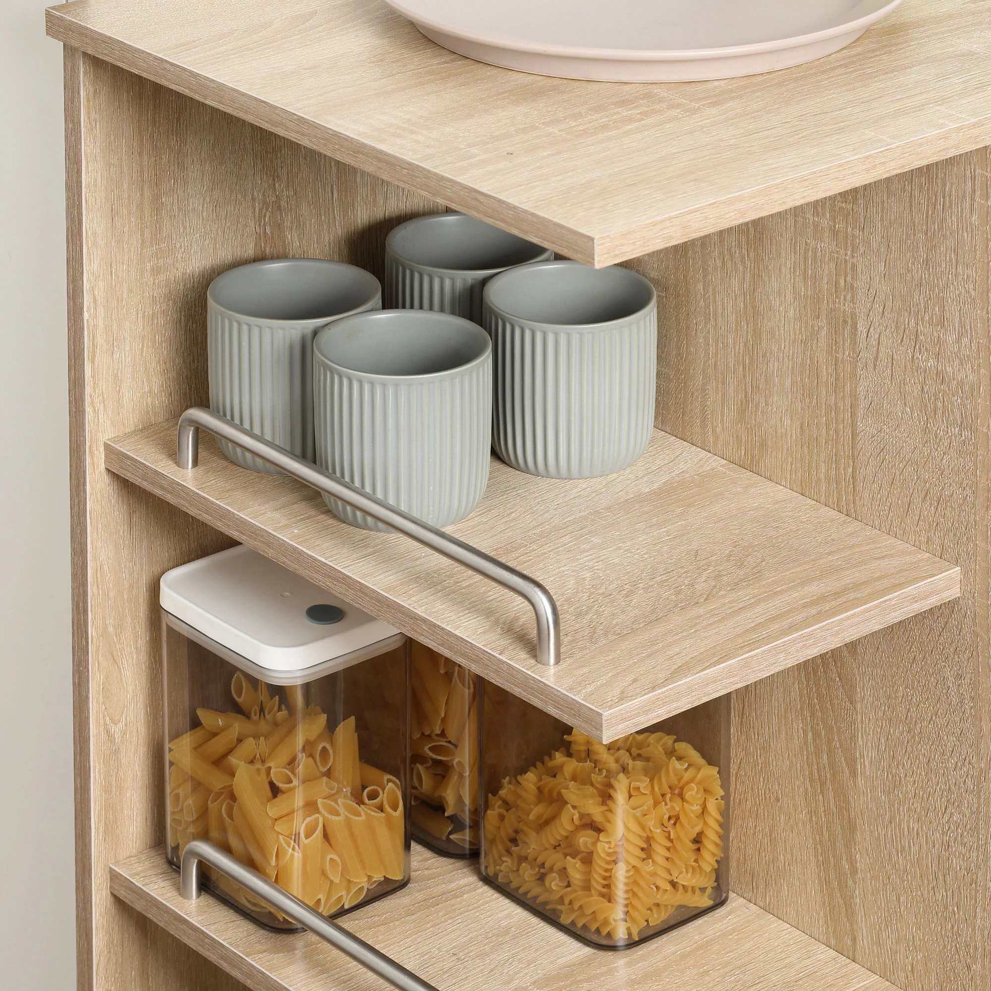 Desserte de cuisine, chariot de service, roues pivotantes 360°, étagères avec barrières, ?lot central cuisine, avec tiroir, étagères, placard, 65 x 39 x 80 cm, naturel - Image 9