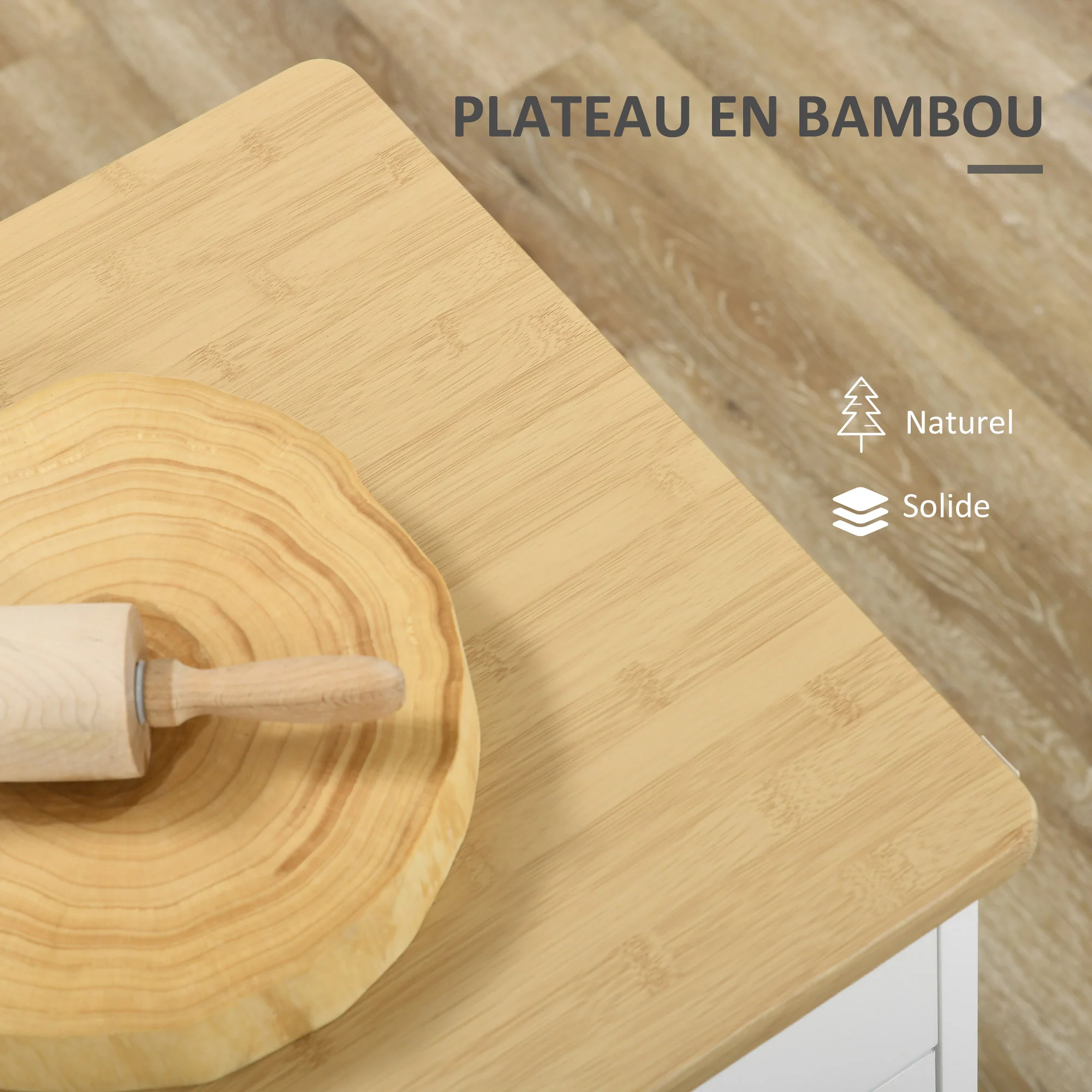 Desserte de Cuisine Chariot deservice à roulettes Multi-Rangement avec casier à vin, tiroir, Porte, étagères Blanc - Image 6