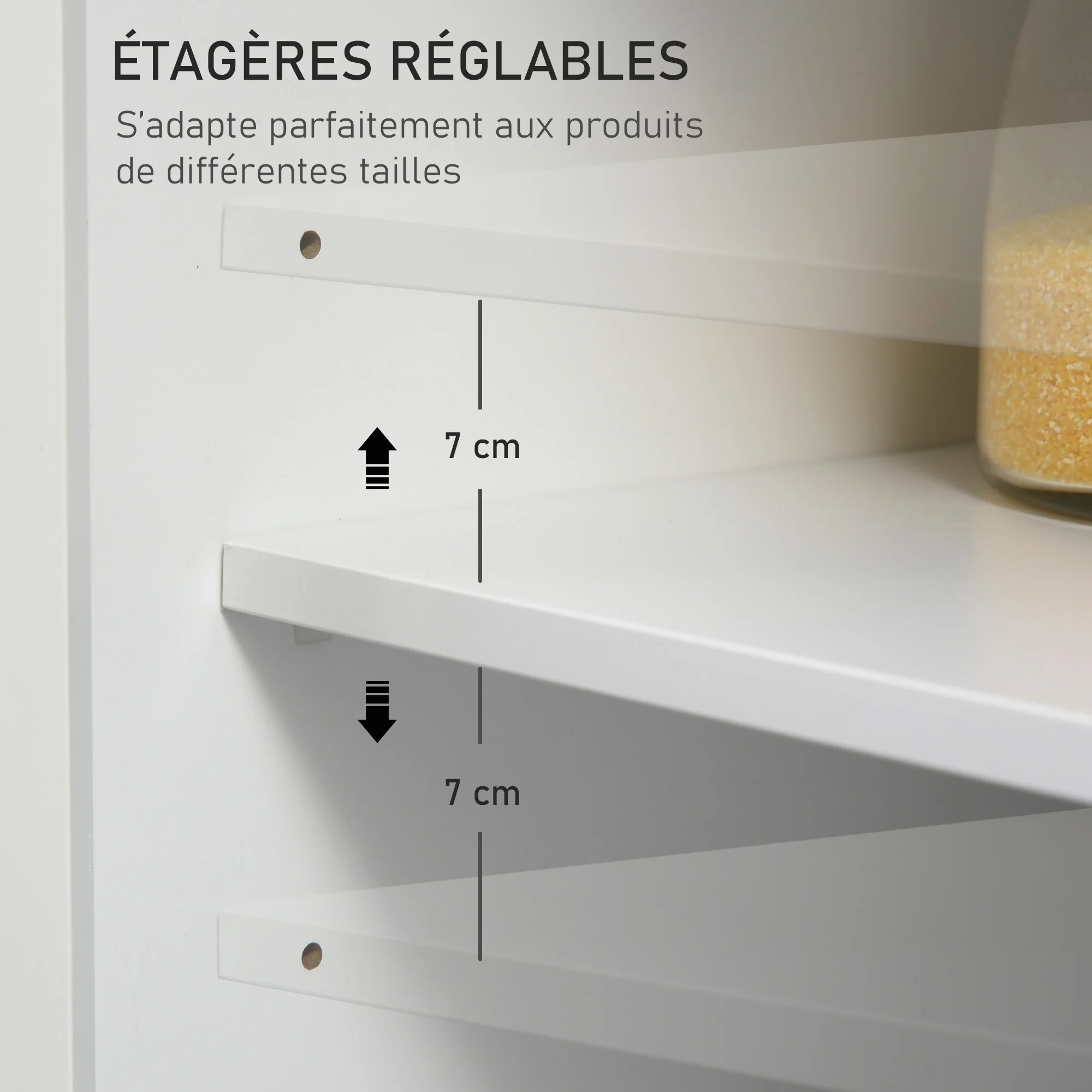 Desserte de cuisine ilôt cuisine avec plan de travail étagère range-bouteilles porte-torchons 2 tiroirs placard 2 portes MDF blanc hévéa - Image 8