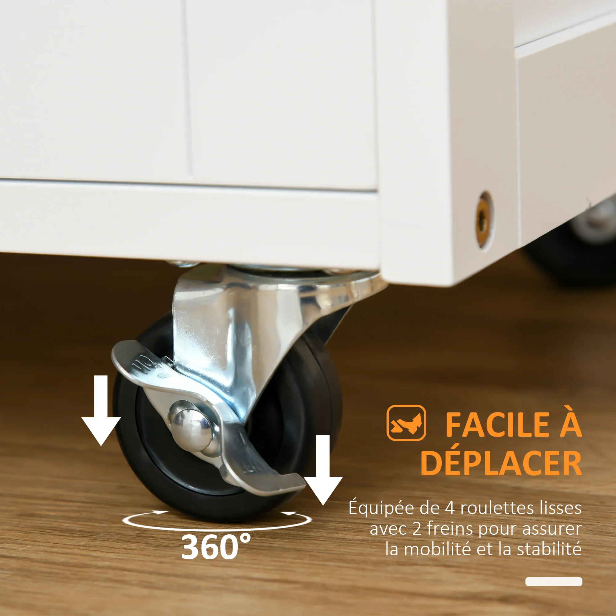 Desserte de cuisine multi rangements 2 placards tiroir casier 9 bouteilles MDF blanc plateau bois caoutchouc - Image 6