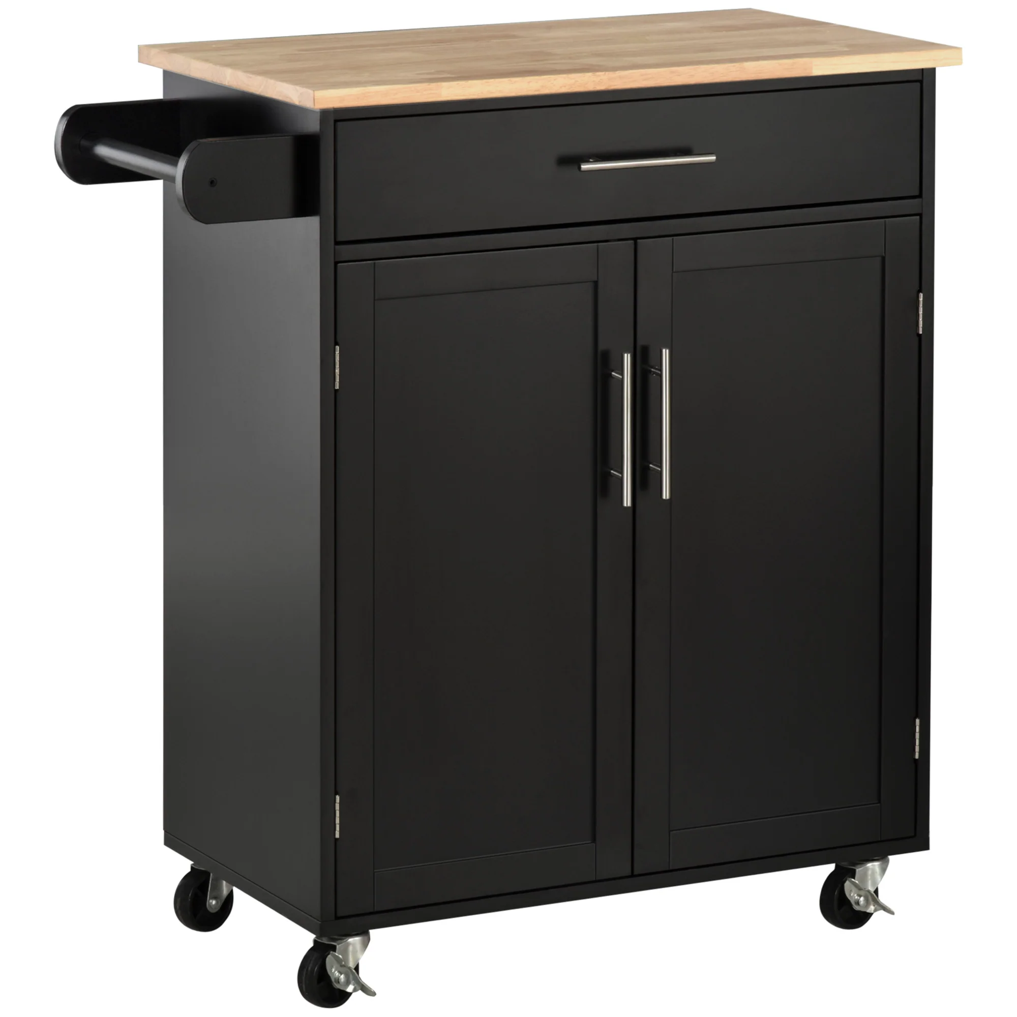 Desserte de cuisine sur roulettes chariot de service Ilot de cuisine avec tiroir de placard et porte-torchons - 83l x 45P x 91,5H cm noir - Image 2