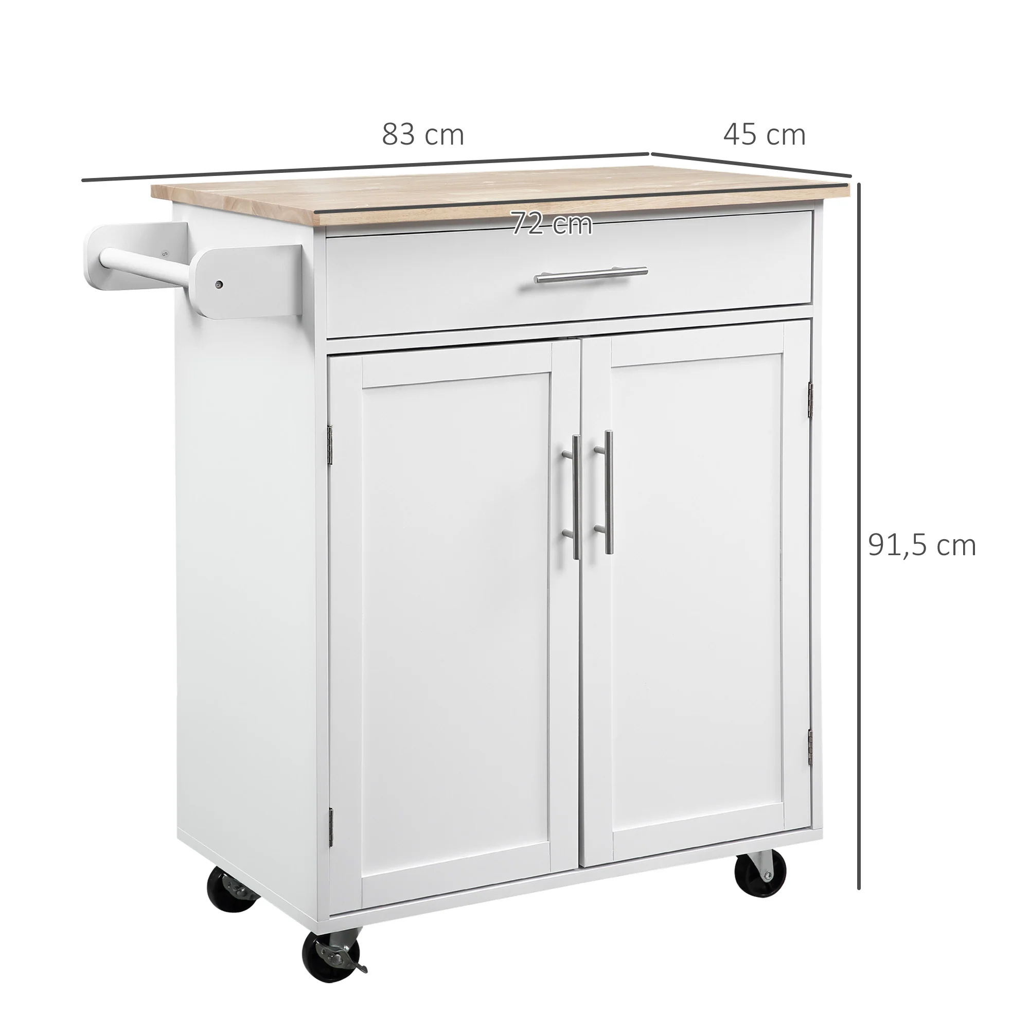 Desserte de cuisine sur roulettes chariot de service Ilot de cuisine avec tiroir de placard et porte-torchons - 83l x 45P x 91,5H cm blanc - Image 4