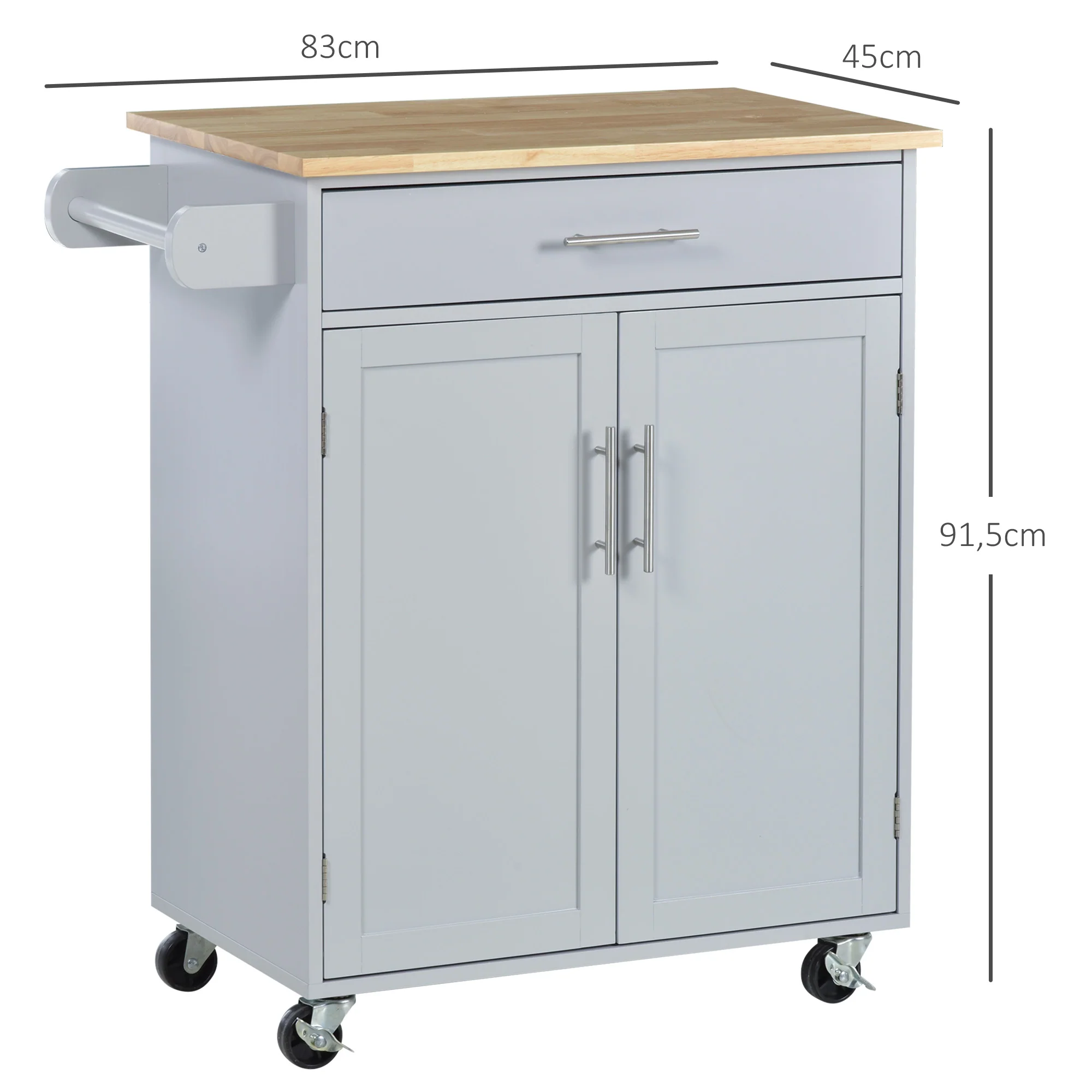 Desserte de cuisine sur roulettes chariot de service Ilot de cuisine avec tiroir de placard et porte-torchons - 83l x 45P x 91,5H cm gris - Image 4