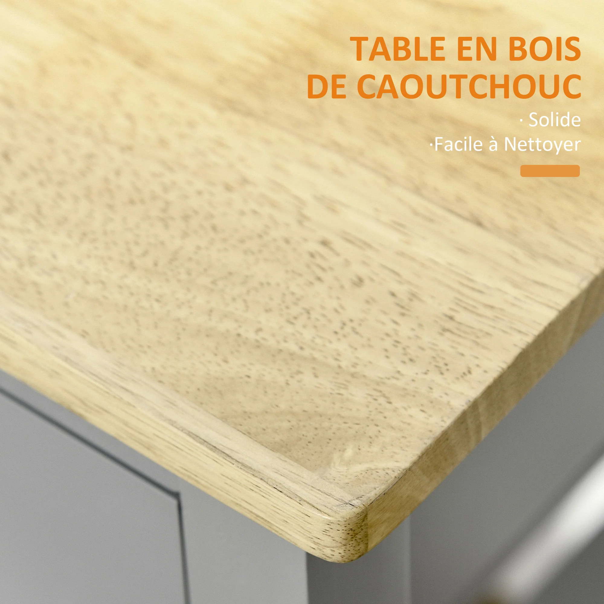 Desserte de service chariot de cuisine à roulettes avec plan de travail en bois hévéa - 2 étagères, 1 tiroir et 1 porte-torchon - Image 7