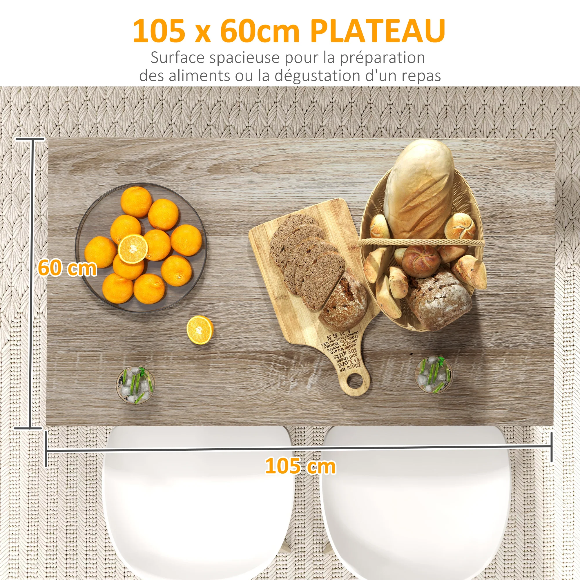 Desserte ?lot de cuisine, meuble de cuisine de service, 105 x 60 cm, étagère réglable, 2 compartiments ouverts, 2 placards, plan de travail effet bois, noir - Image 7