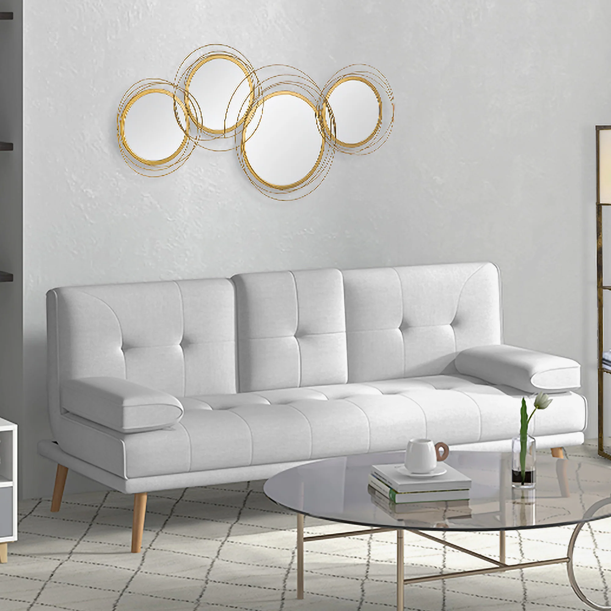 Ensemble de 4 miroirs ronds en métal dorés - 107 x 56 cm - Image 10