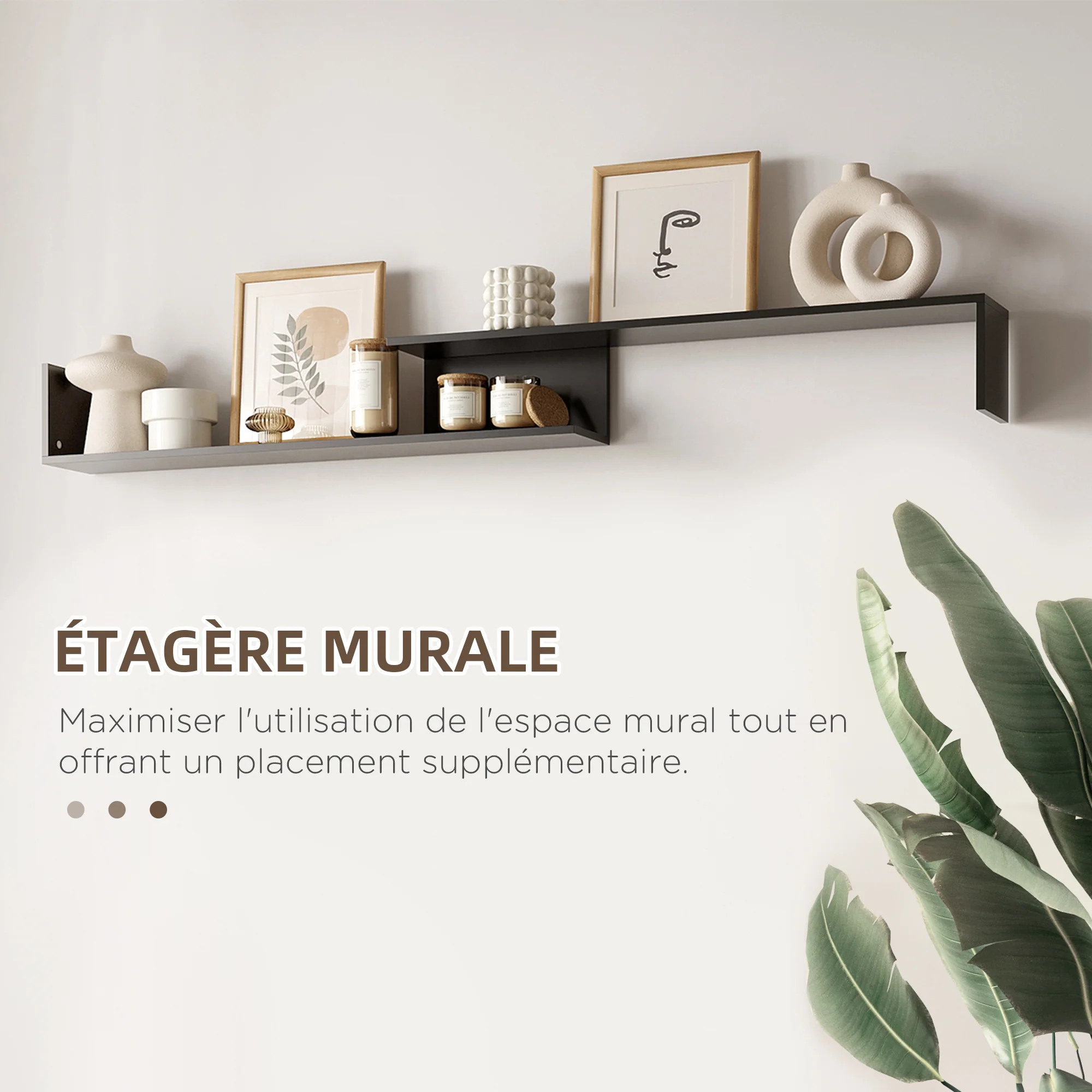 Ensemble meuble TV avec banc et étagère murale style contemporain 153,6L cm - noir - Image 7
