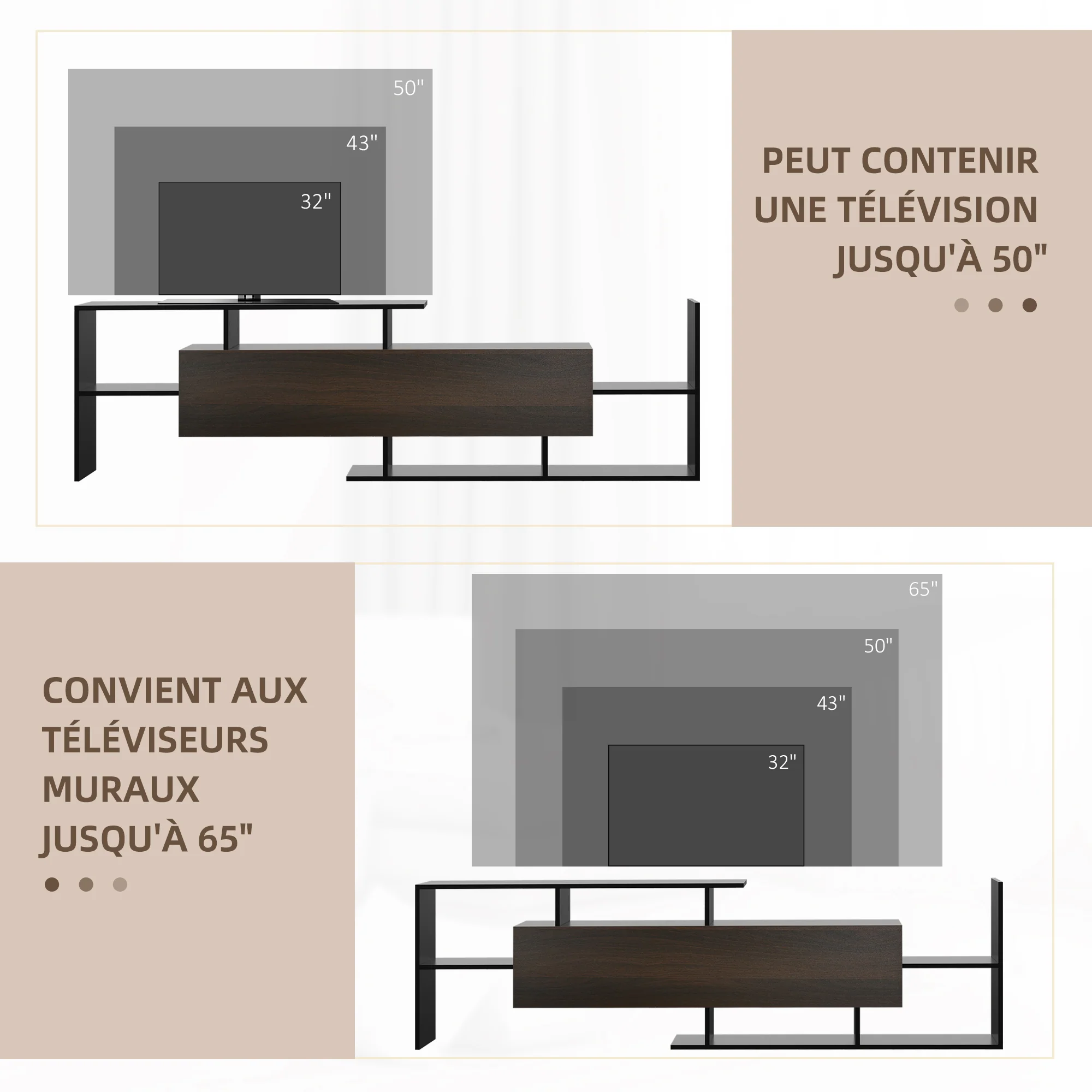 Ensemble meuble TV avec banc et étagère murale style contemporain 153,6L cm - noir - Image 8