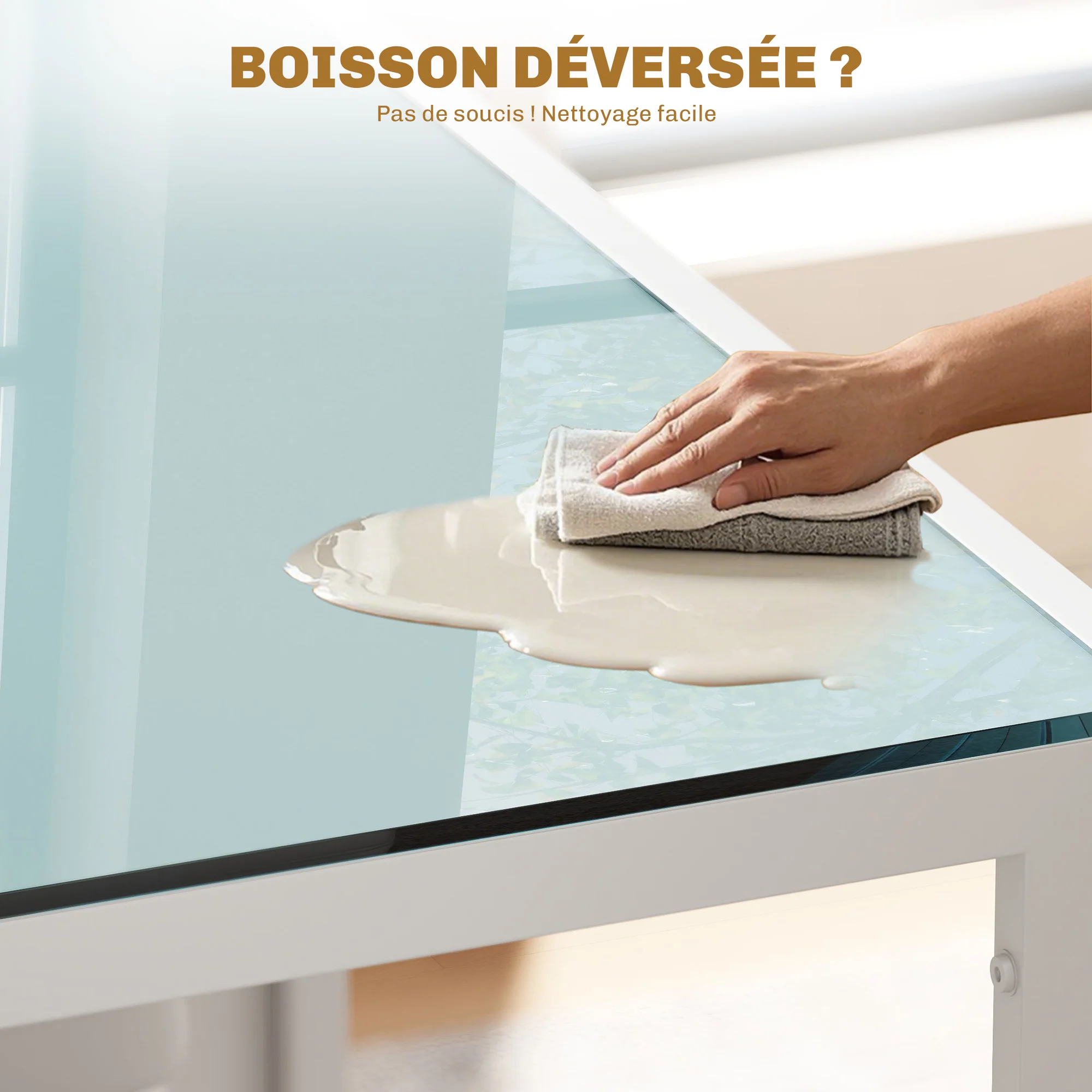 Ensemble table à manger et chaises pour 4 personnes, table de cuisine avec chaises, plateau rectangulaire en verre, structure en métal, pour cuisine salon maison, blanc - Image 6