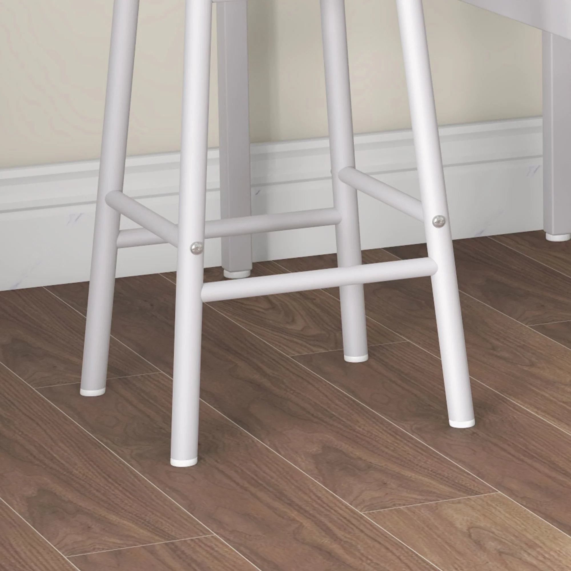 Ensemble table de bar bistrot + 2 tabourets avec repose-pieds table mange-debout structure en acier design industriel table haute de cuisine plateau aspect bois naturel blanc - Image 10