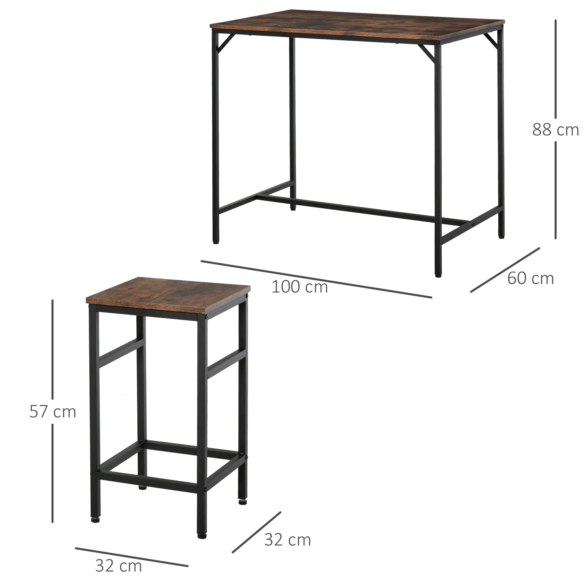 Ensemble Table de Bar Industriel + 4 tabourets Repose-Pieds en Bois couleur Chêne Cadre en métal Noir - Image 4
