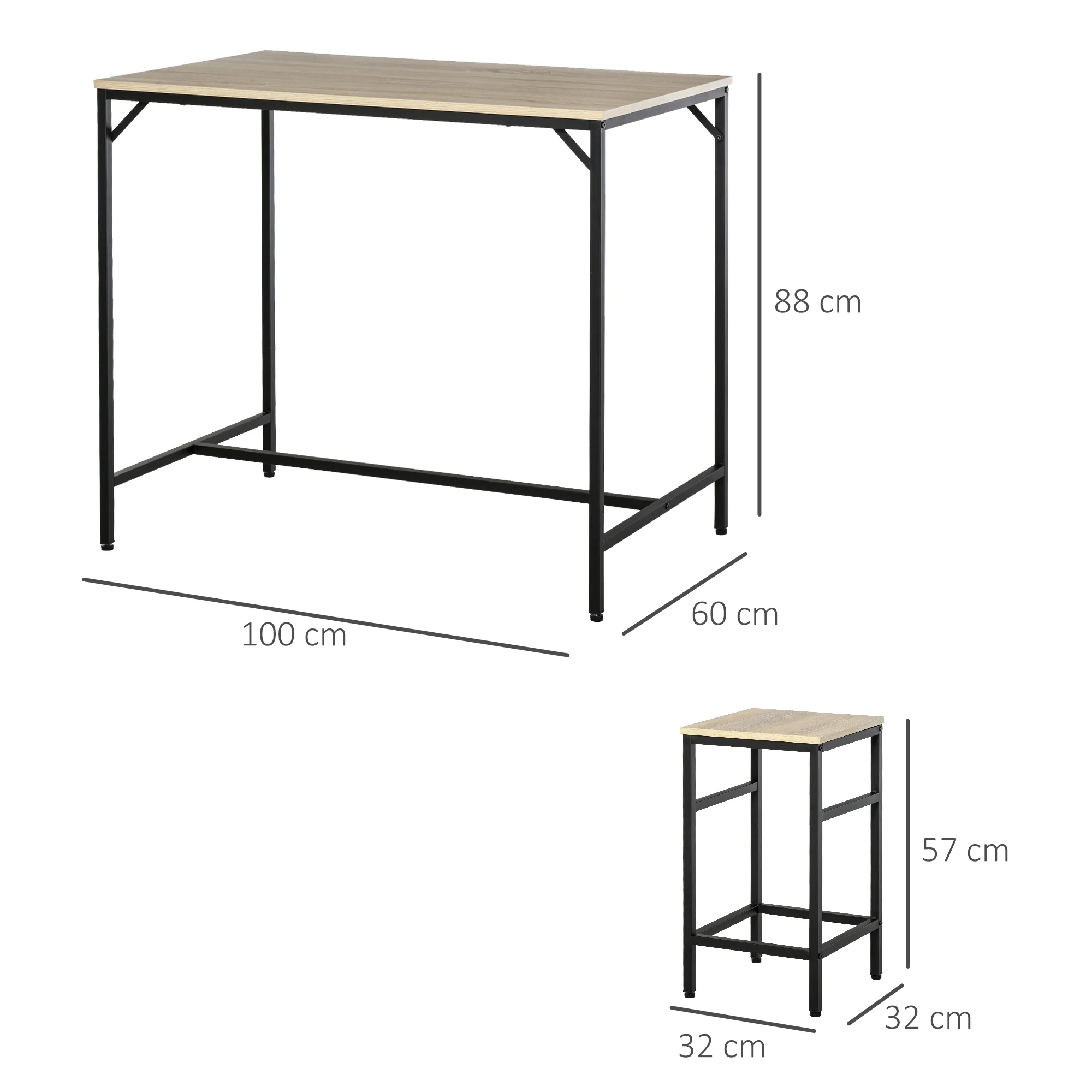 Ensemble Table de Bar Industriel + 4 tabourets Repose-Pieds en Bois couleur Chêne Clair Cadre en métal Noir - Image 4