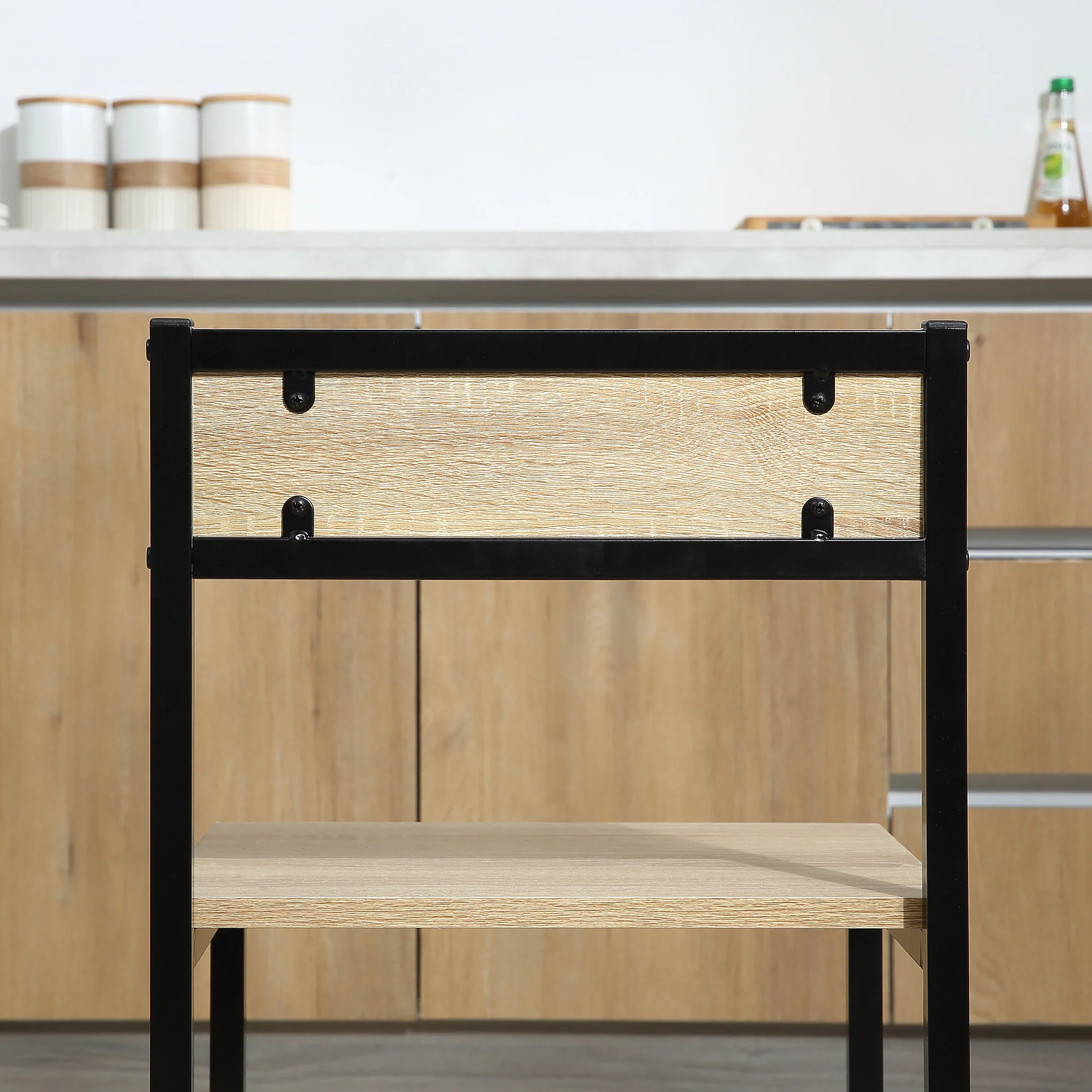 Ensemble Table et chaises de Salle à manger Set de 1 Table + 2 chaises encastrables pour Cuisine - métal Noir Aspect chêne Clair - Image 9