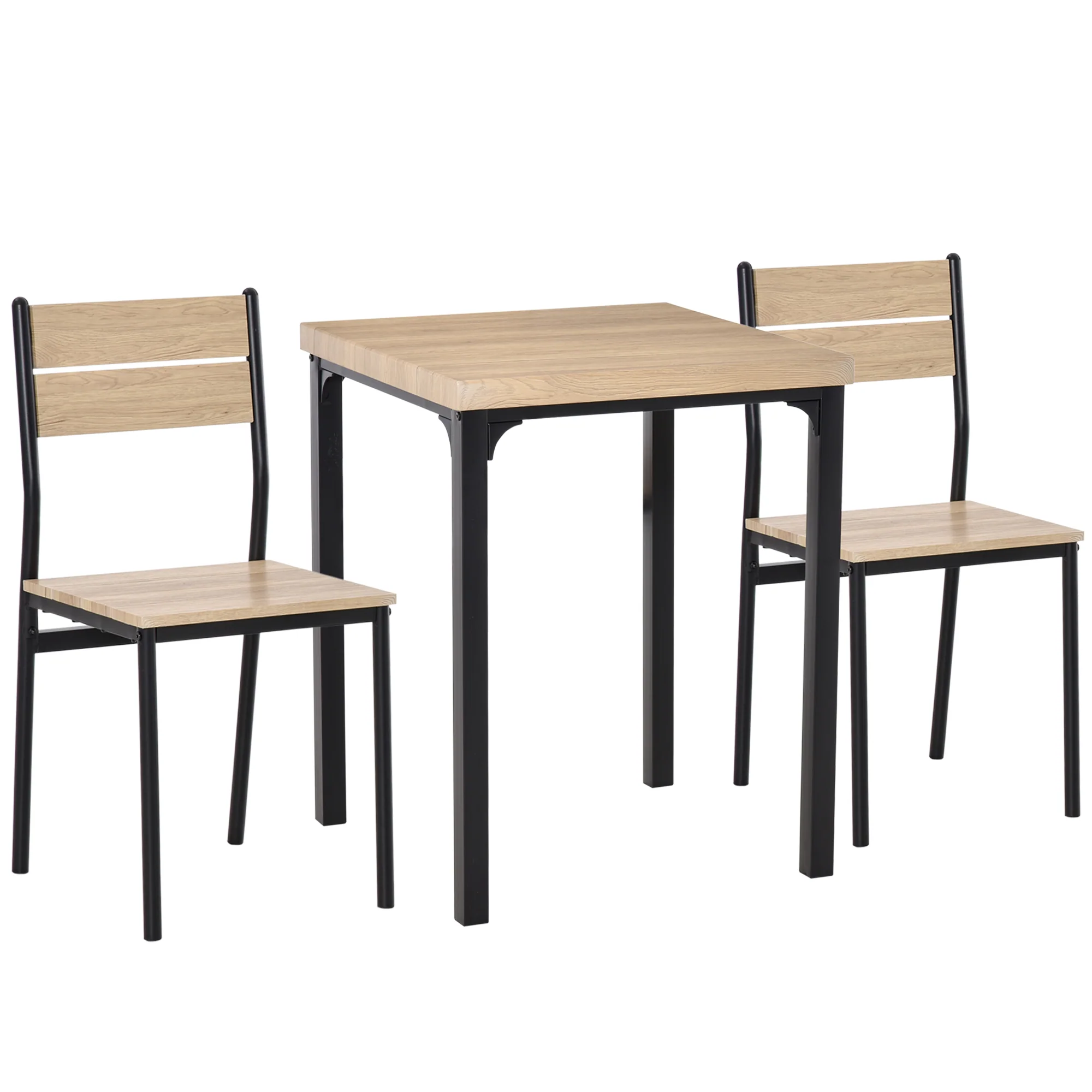 Ensemble table et chaises pour 2 personnes, table de cuisine avec chaises, table à manger 3 pièces avec 2 chaises encastrables, pour cuisine salon maison, bois de chêne clair - Image 2