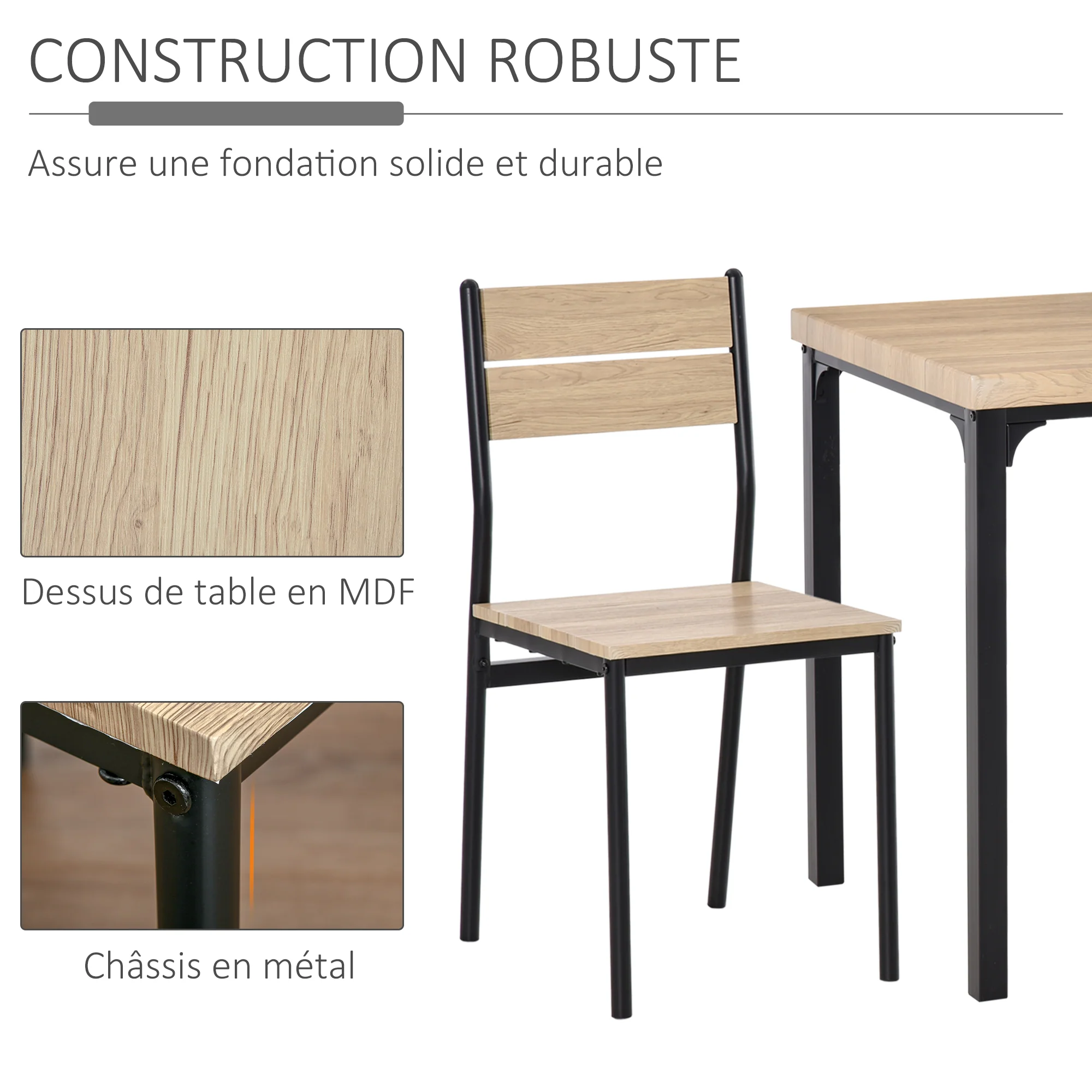 Ensemble table et chaises pour 2 personnes, table de cuisine avec chaises, table à manger 3 pièces avec 2 chaises encastrables, pour cuisine salon maison, bois de chêne clair - Image 6