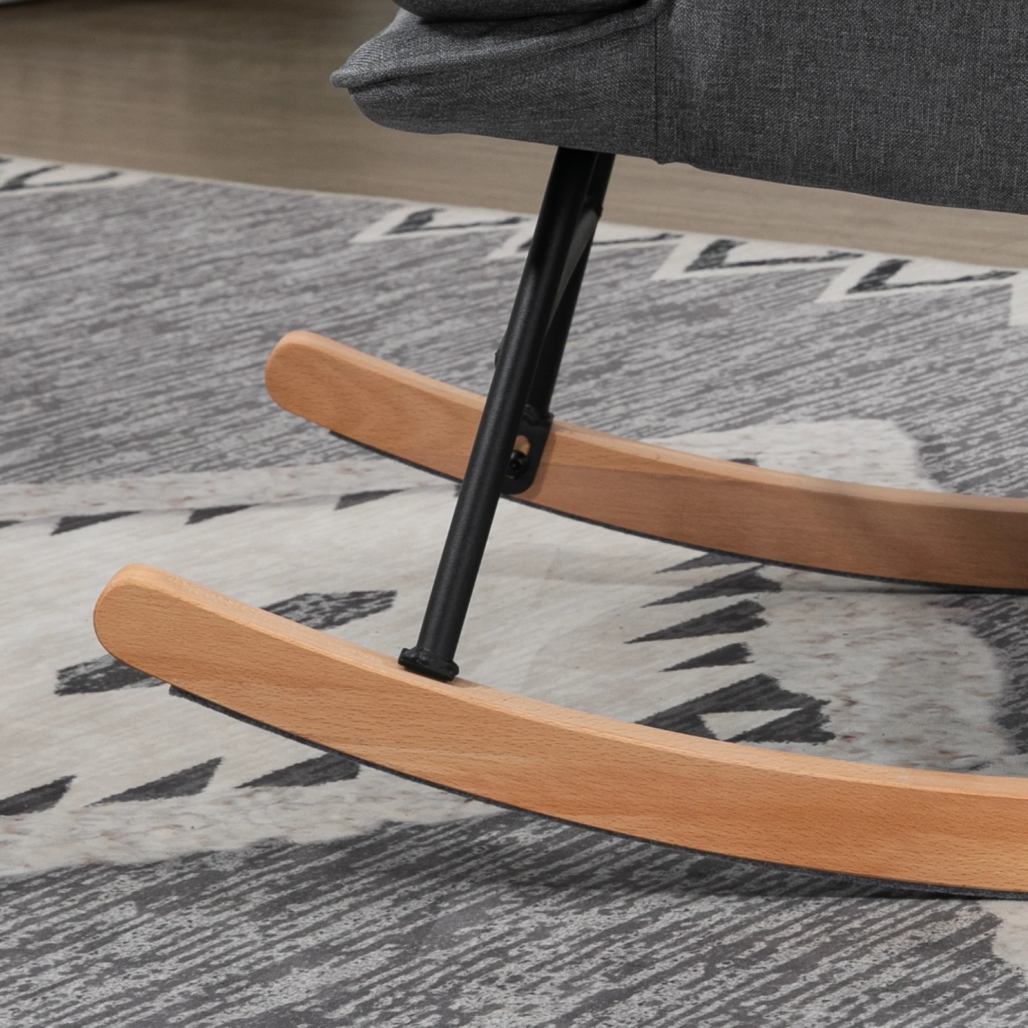 Fauteuil à bascule avec repose-pieds, rocking chair en tissu aspect lin, assise large, dossier haut, coussin inclus, chaise à bascule pour salon, chambre, gris - Image 8