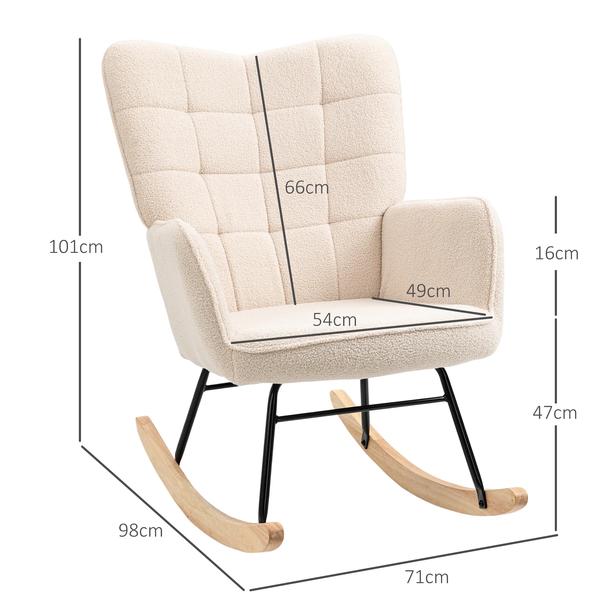 Fauteuil à bascule, rocking chair, revêtement bouclette, fauteuil allaitement, chaise à bascule, structure en acier, pieds en bois massif, beige - Image 4