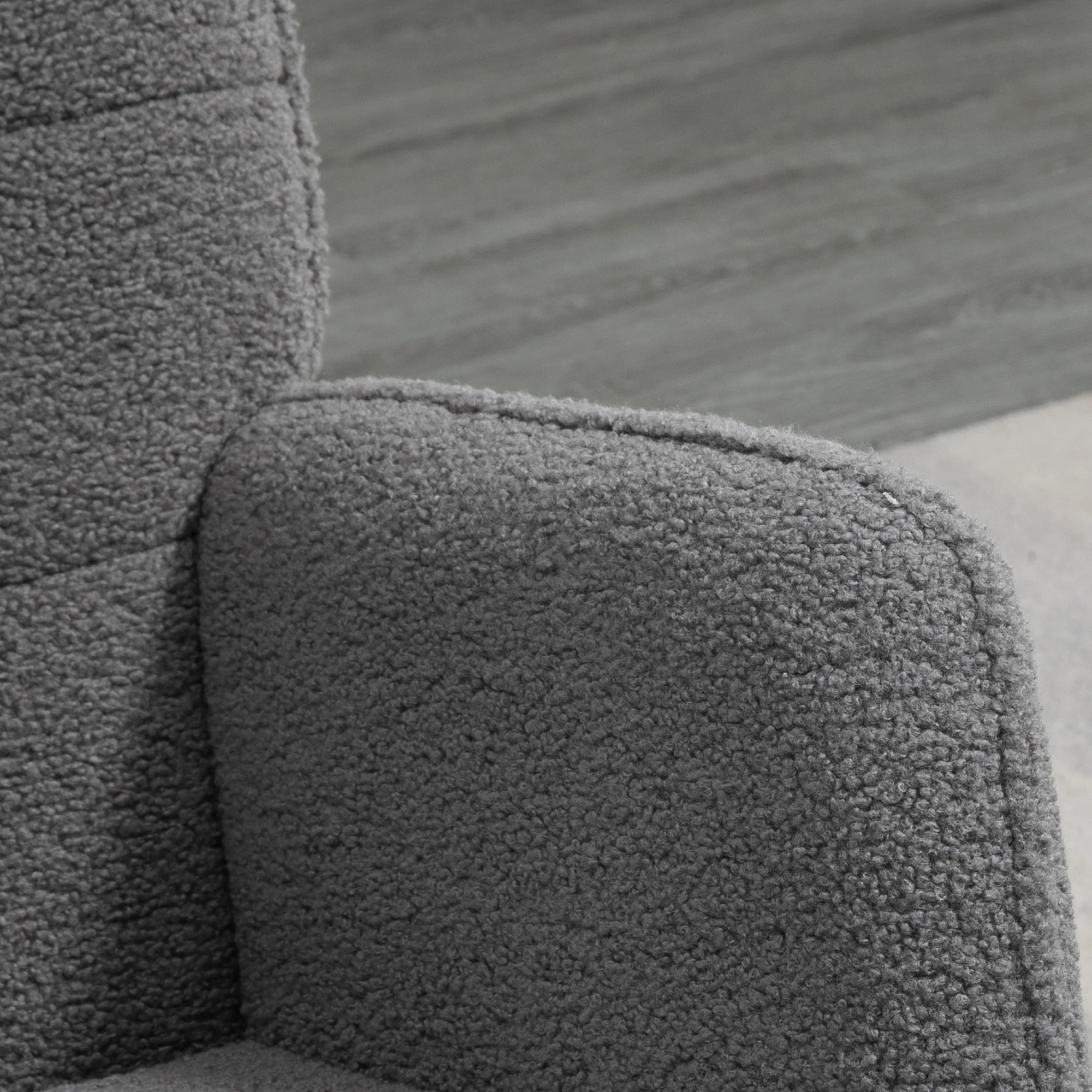Fauteuil à bascule, rocking chair, revêtement bouclette, fauteuil allaitement, chaise à bascule, structure en acier, pieds en bois massif, gris foncé - Image 9
