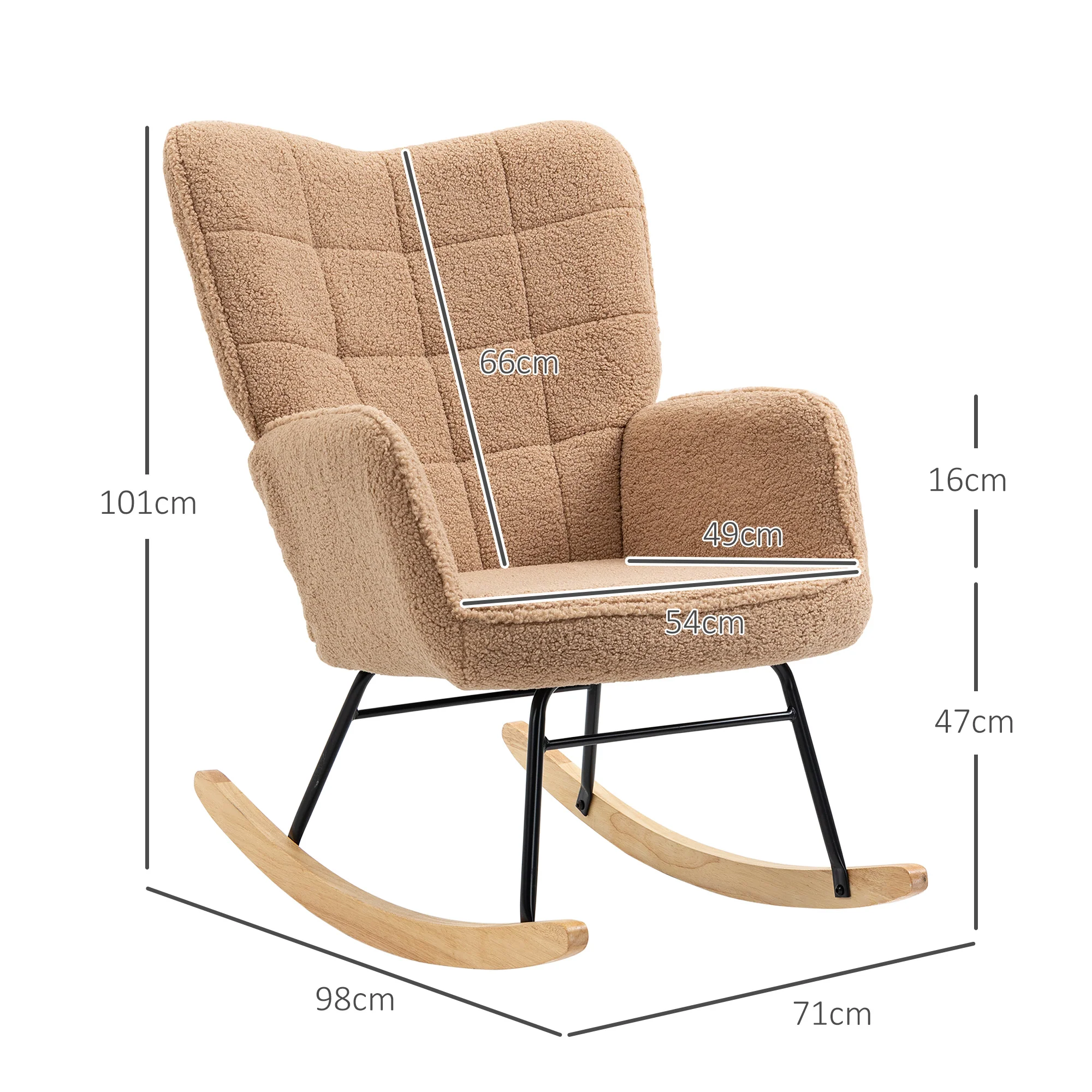 Fauteuil à bascule, rocking chair, revêtement bouclette, fauteuil allaitement, chaise à bascule, structure en acier, pieds en bois massif, marron - Image 4