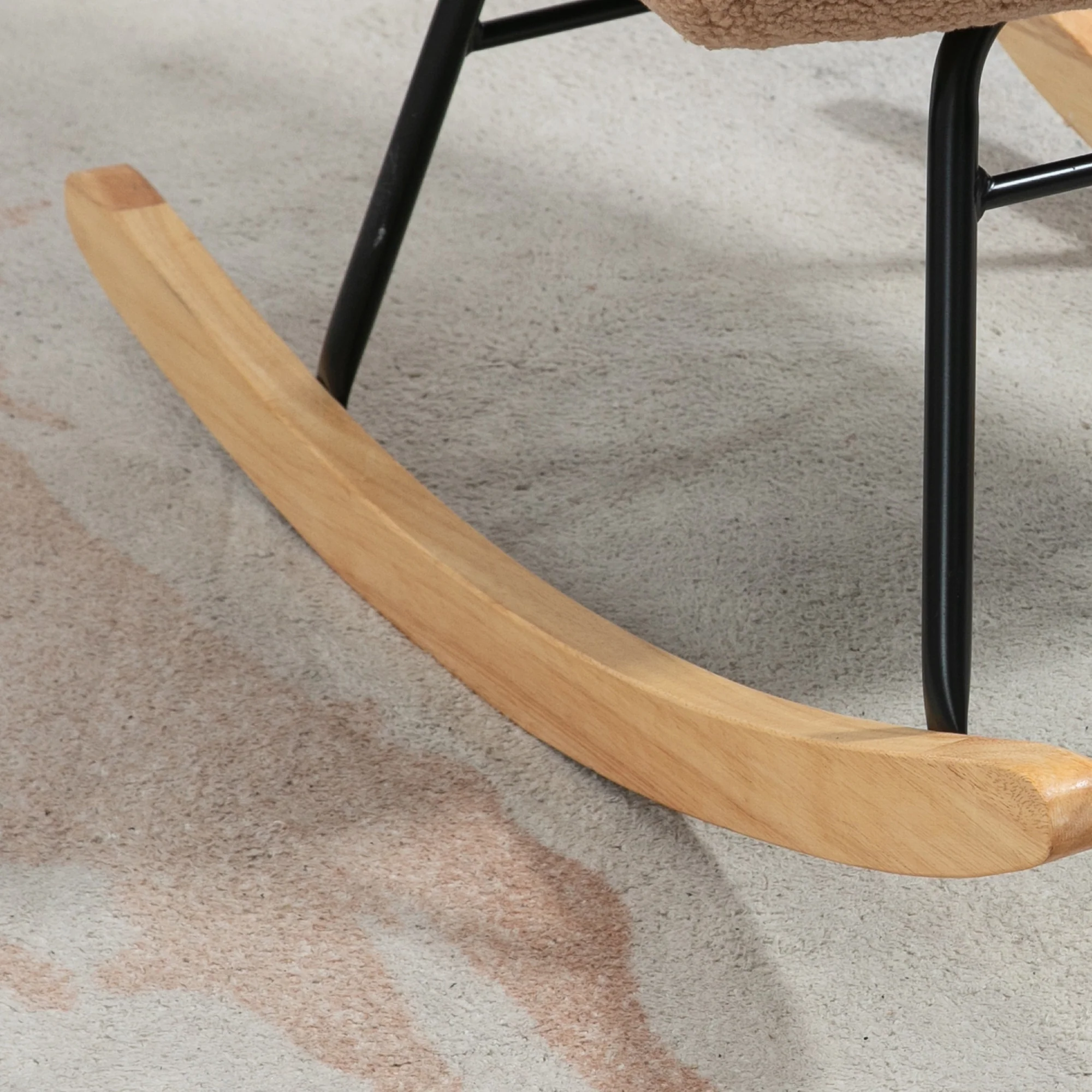 Fauteuil à bascule, rocking chair, revêtement bouclette, fauteuil allaitement, chaise à bascule, structure en acier, pieds en bois massif, marron - Image 9