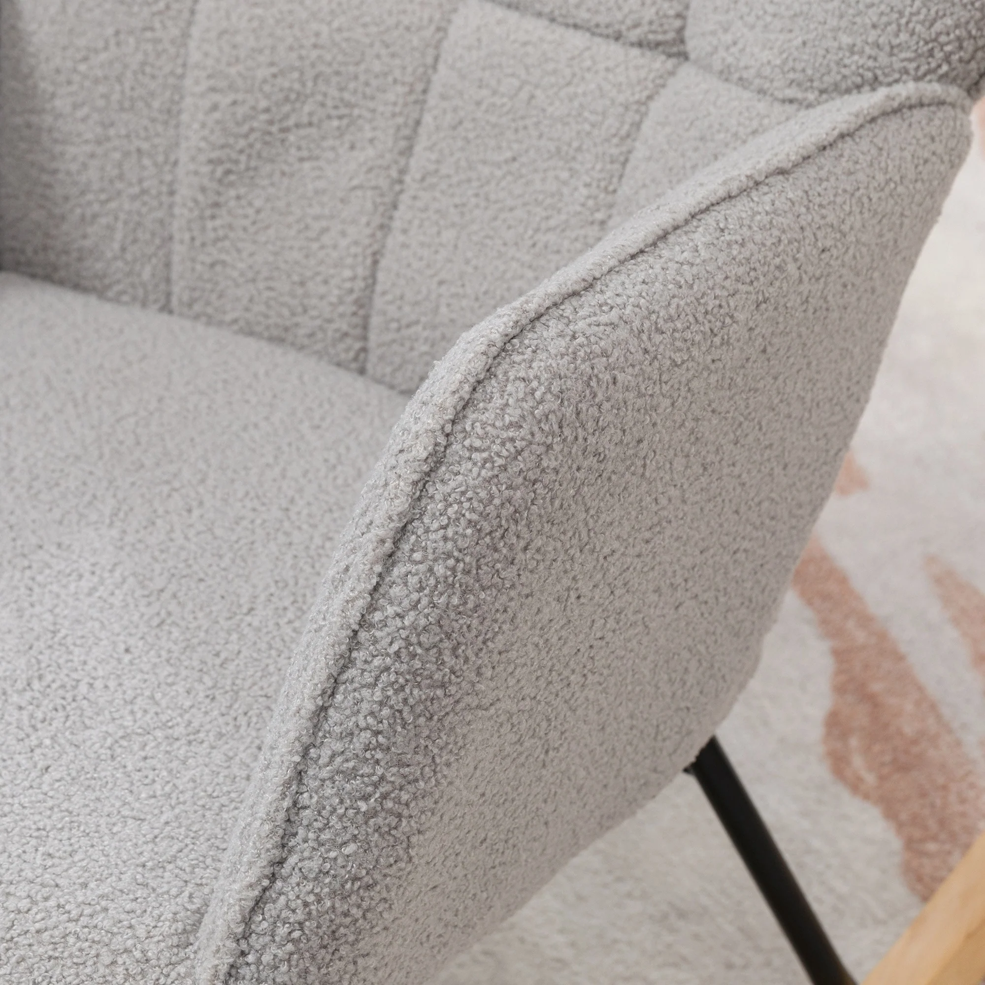 Fauteuil à bascule, rocking chair, revêtement bouclette, fauteuil allaitement, chaise à bascule, structure en acier, pieds en bois massif, gris clair - Image 9