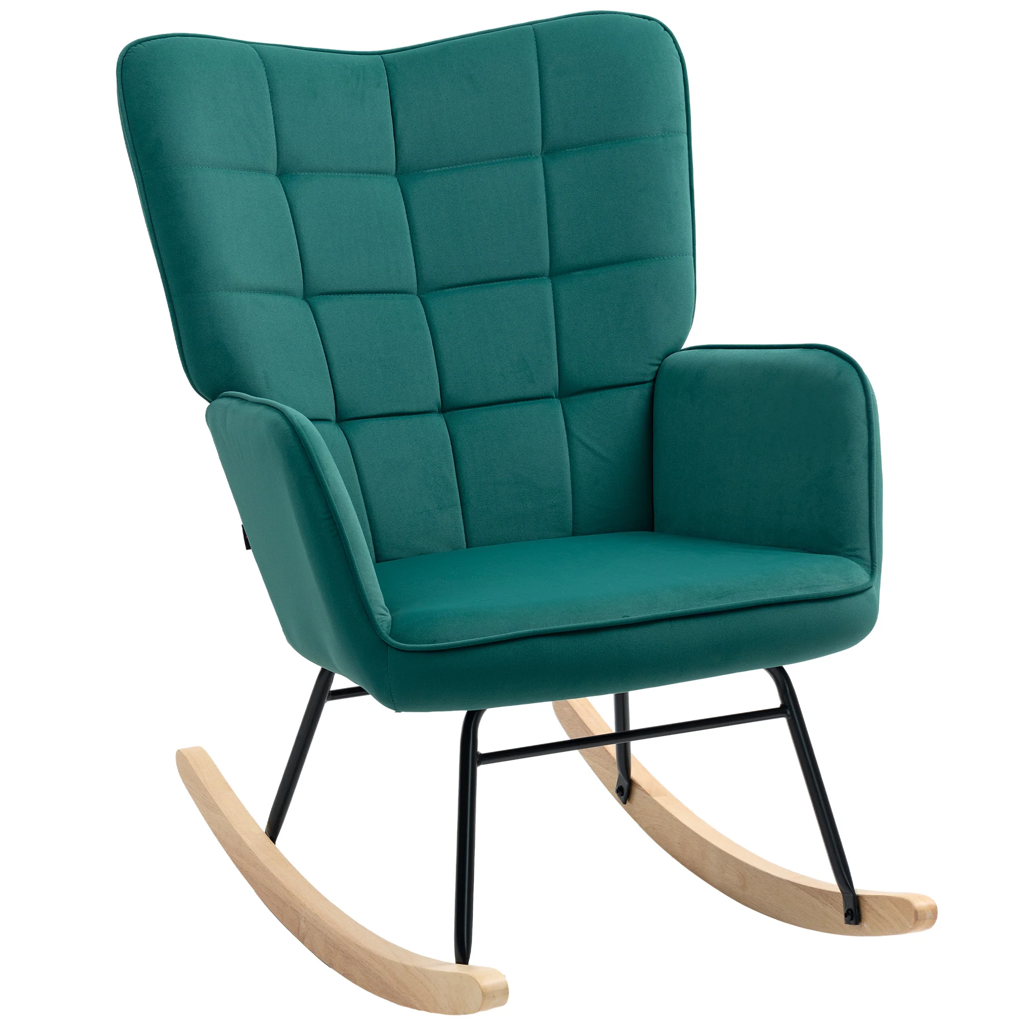 Fauteuil à bascule, rocking chair, revêtement en velours, fauteuil allaitement, chaise à bascule, structure en acier, pieds en bois massif, vert foncé - Image 11