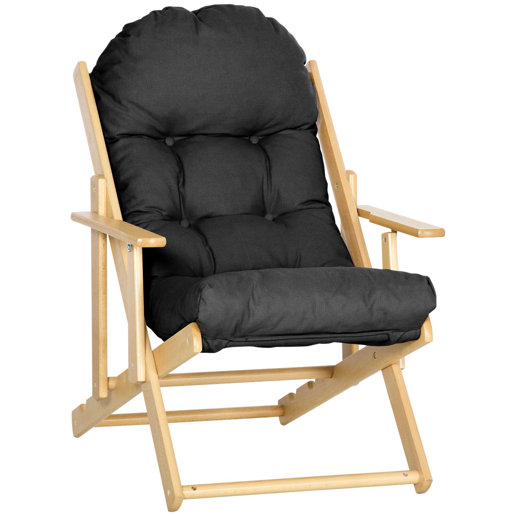 Fauteuil Chaise de Salon Pliable et inclinable en Bois Fauteuil Relax Confortable avec Coussin capitonné épais - 71 x 89 x 96 cm noir - Image 2