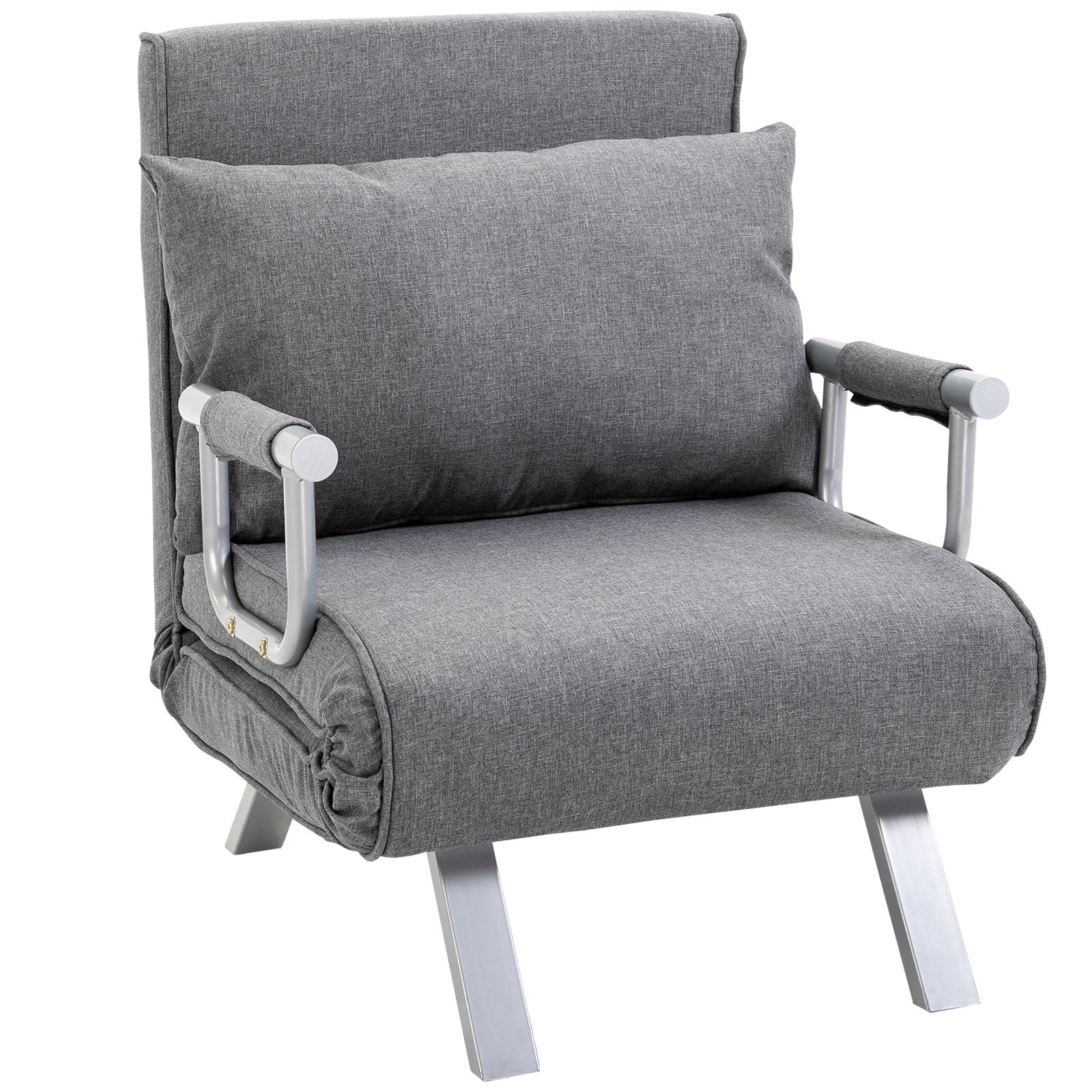 Fauteuil chauffeuse canapé-lit Convertible 1 Place déhoussable Grand Confort Coussin Pieds accoudoirs métal Lin Gris Clair - Image 11