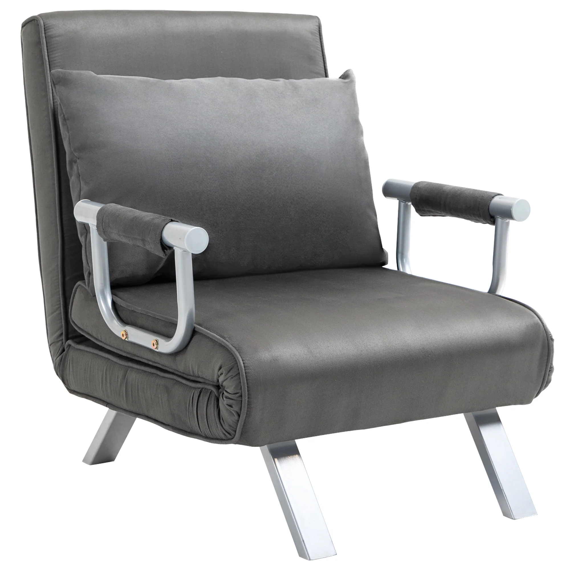 Fauteuil chauffeuse canapé-lit Convertible 1 Place déhoussable Grand Confort Coussin Pieds accoudoirs métal suède Gris - Image 11