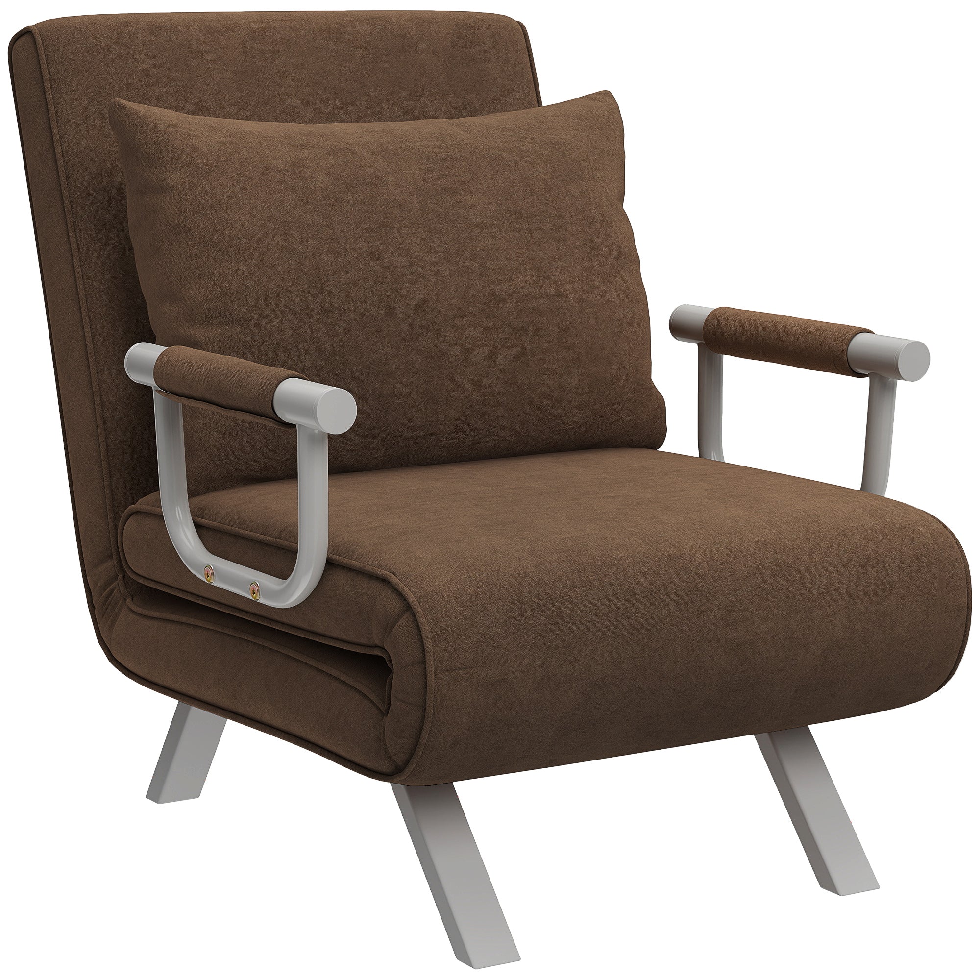 Fauteuil chauffeuse canapé-lit Convertible 1 Place déhoussable Grand Confort Coussin Pieds accoudoirs métal suède Marron - Image 11