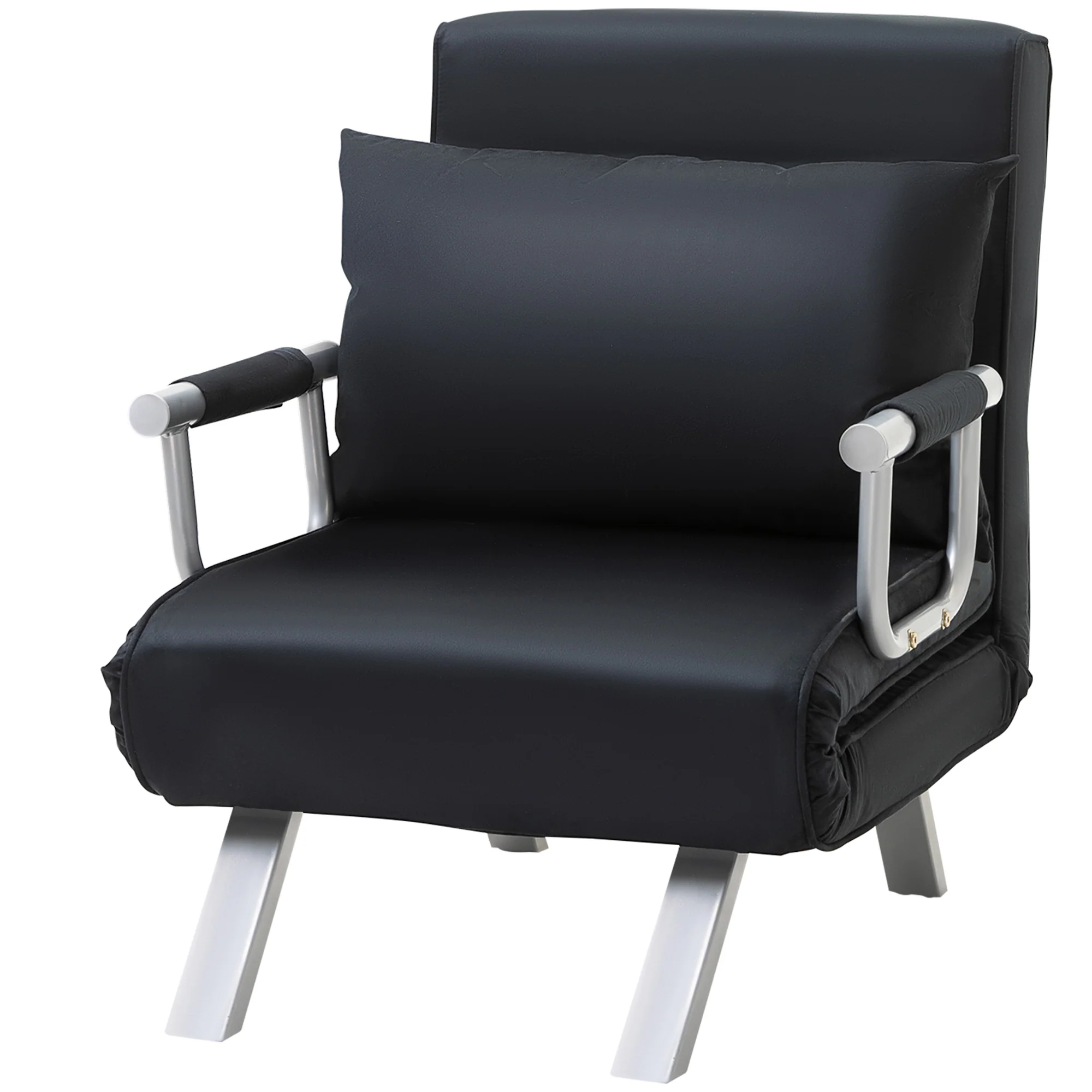 Fauteuil chauffeuse canapé-lit Convertible 1 Place déhoussable Grand Confort Coussin Pieds accoudoirs métal suède Noir