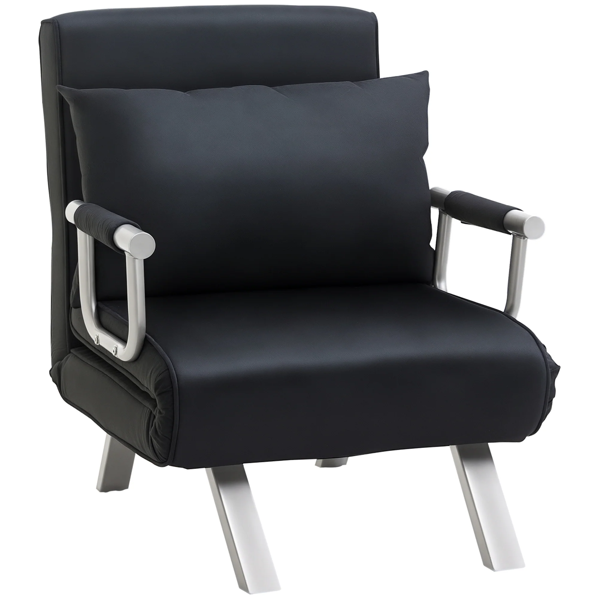 Fauteuil chauffeuse canapé-lit Convertible 1 Place déhoussable Grand Confort Coussin Pieds accoudoirs métal suède Noir - Image 11