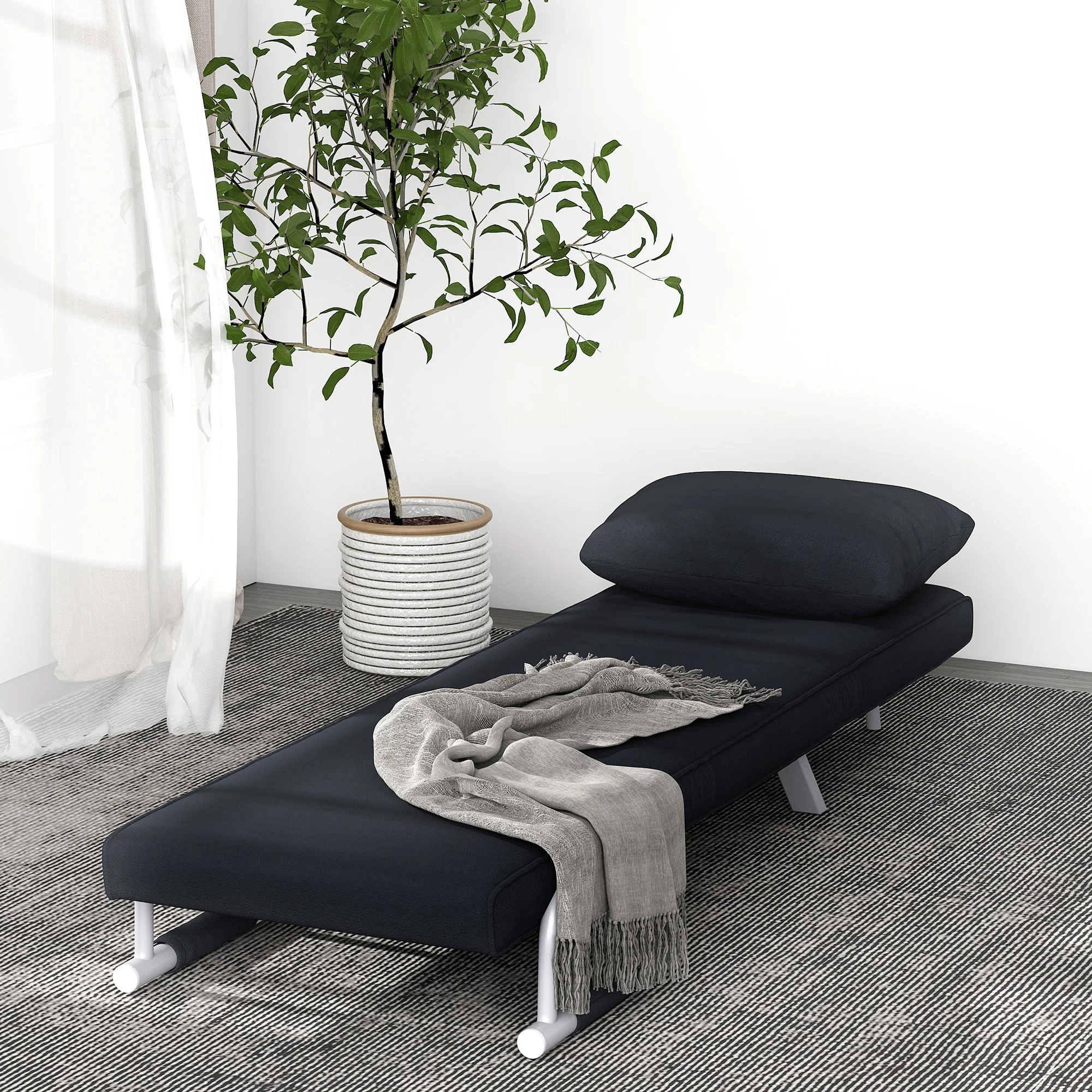 Fauteuil chauffeuse canapé-lit Convertible 1 Place déhoussable Grand Confort Coussin Pieds accoudoirs métal suède Noir - Image 9